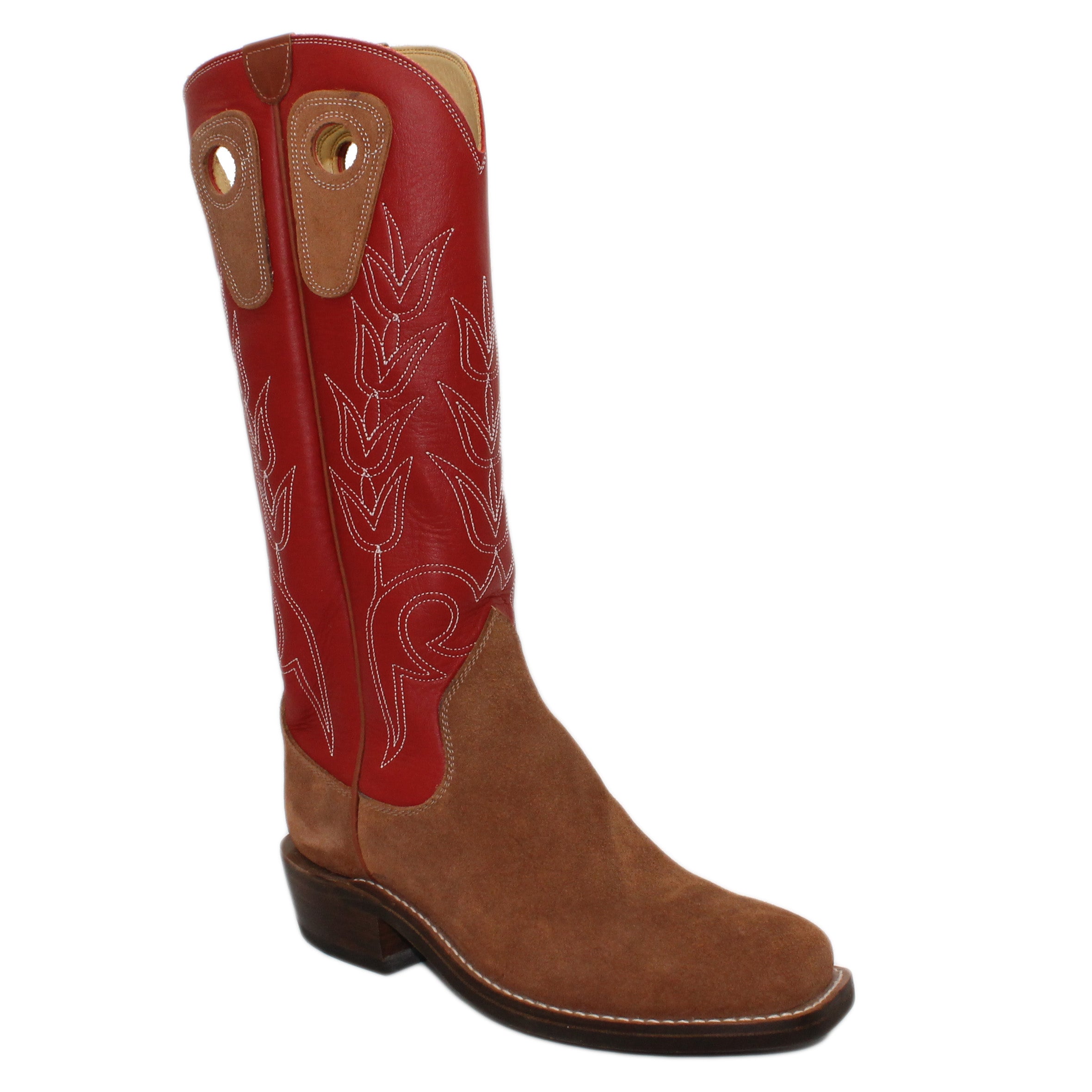 16" Red Upper w/ Tulip Stitching
Tan Timberjack Rough Out Steer Vamp
Wide French Square Toe
Slightly Tapered Heel