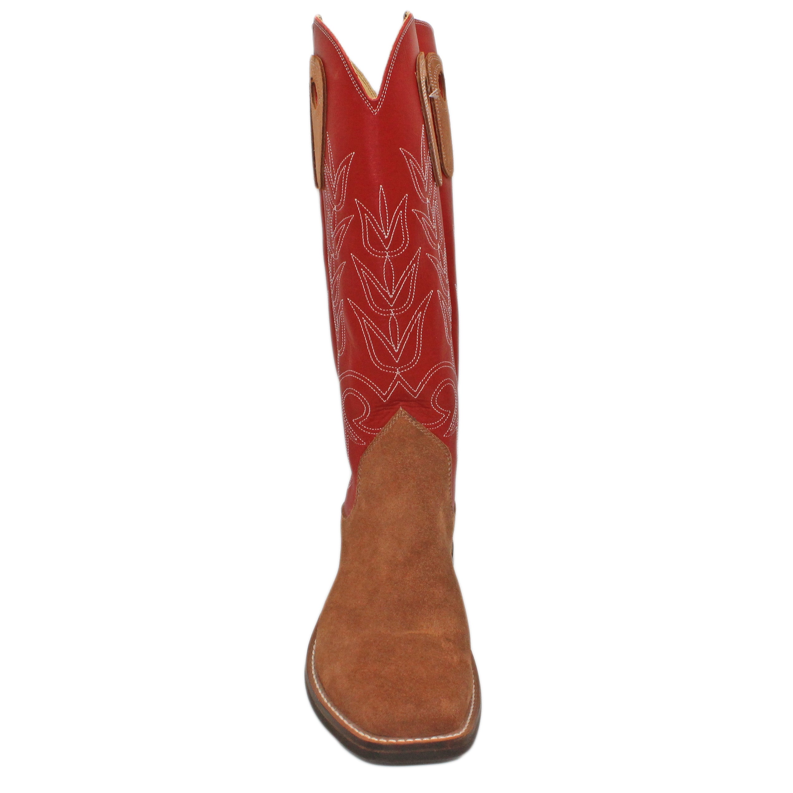 16" Red Upper w/ Tulip Stitching
Tan Timberjack Rough Out Steer Vamp
Wide French Square Toe
Slightly Tapered Heel