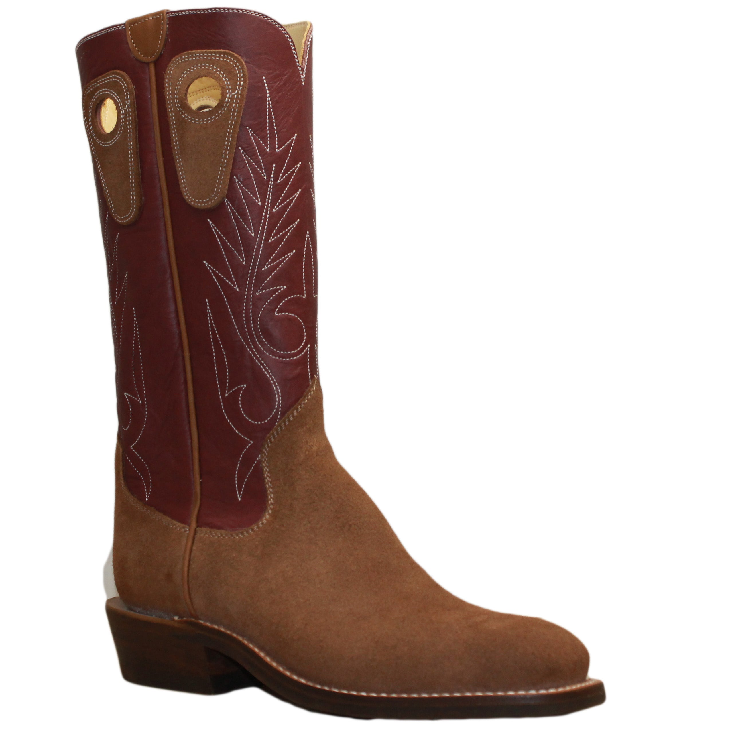 14" Wine Upper w/ Beck Classic Stitching
Saddle Timberjack Rough Out Steer Vamp
Wide French Square Toe
Slightly Tapered Heel