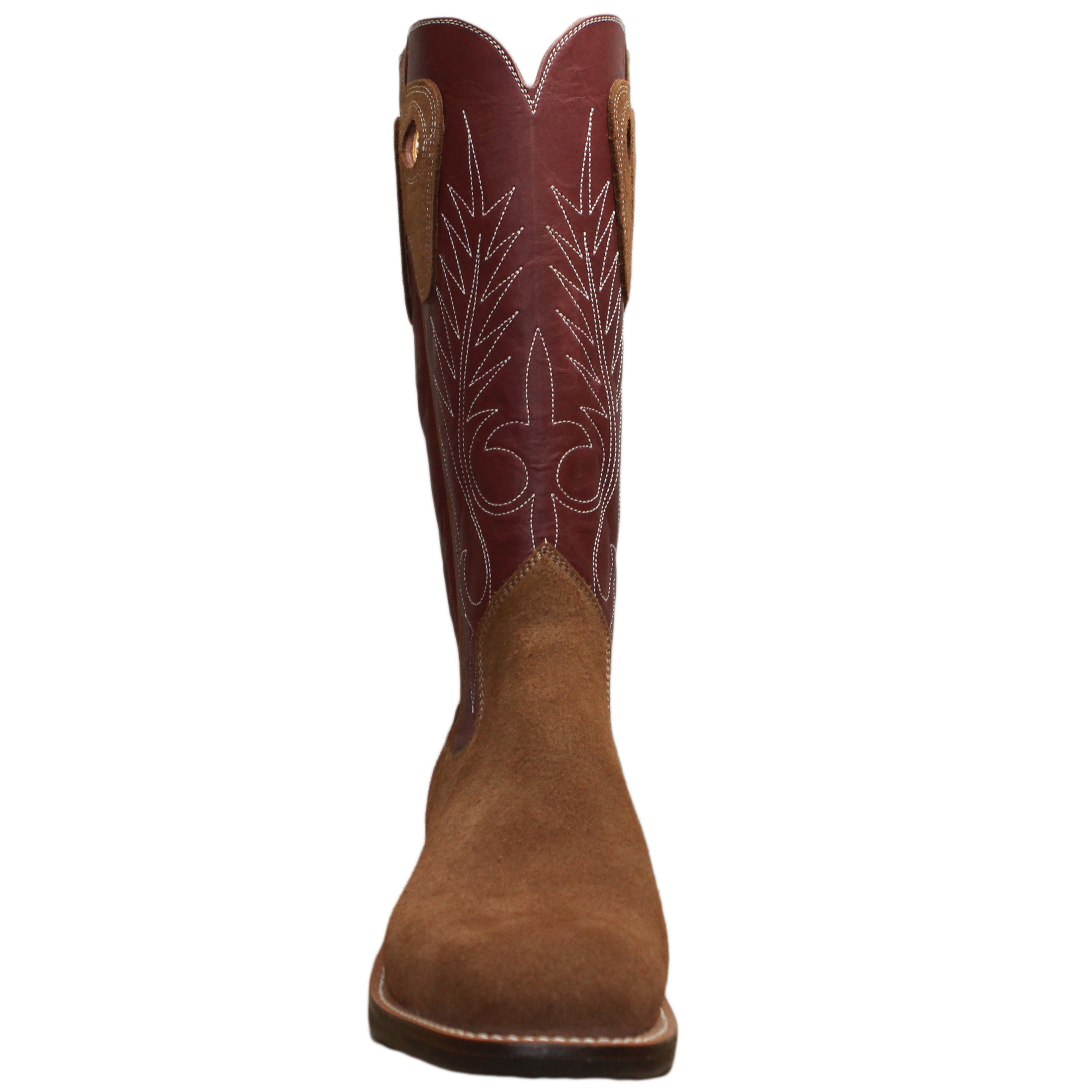 14" Wine Upper w/ Beck Classic Stitching
Saddle Timberjack Rough Out Steer Vamp
Wide French Square Toe
Slightly Tapered Heel