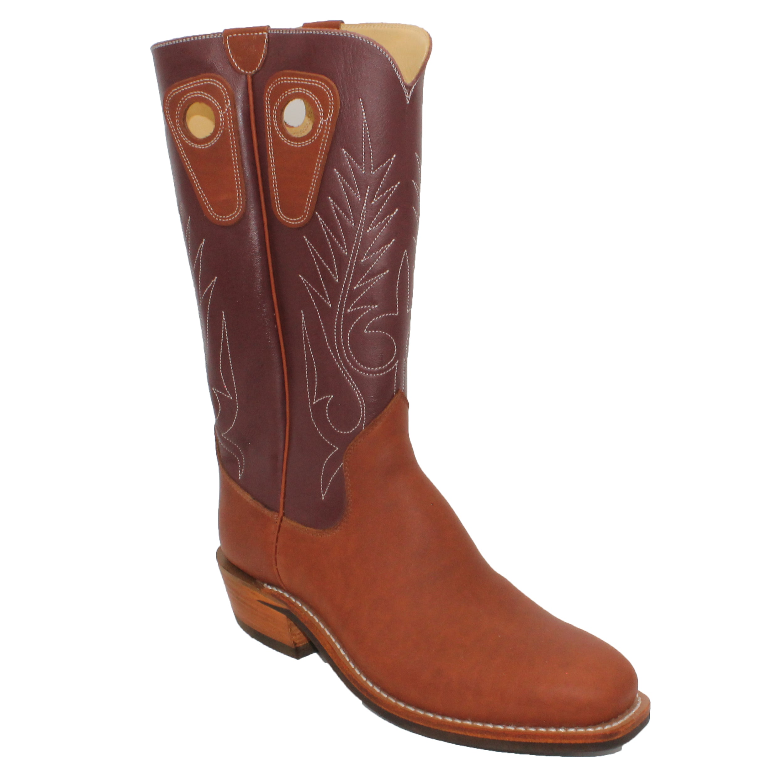 14" Wine Upper w/ Beck Classic Stitching
Tan Timberjack Steer Vamp
Regular French Square Toe
Slightly Tapered Heel