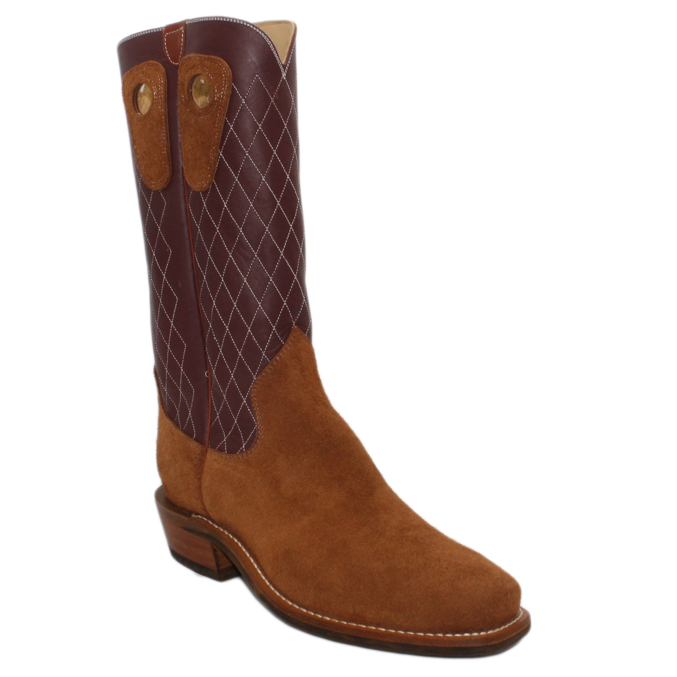 14" Wine upper w/ Diamond Stitching
Tan Timberjack Rough Out Steer Vamp
Regular Forties Square Toe
Slightly Tapered Heel