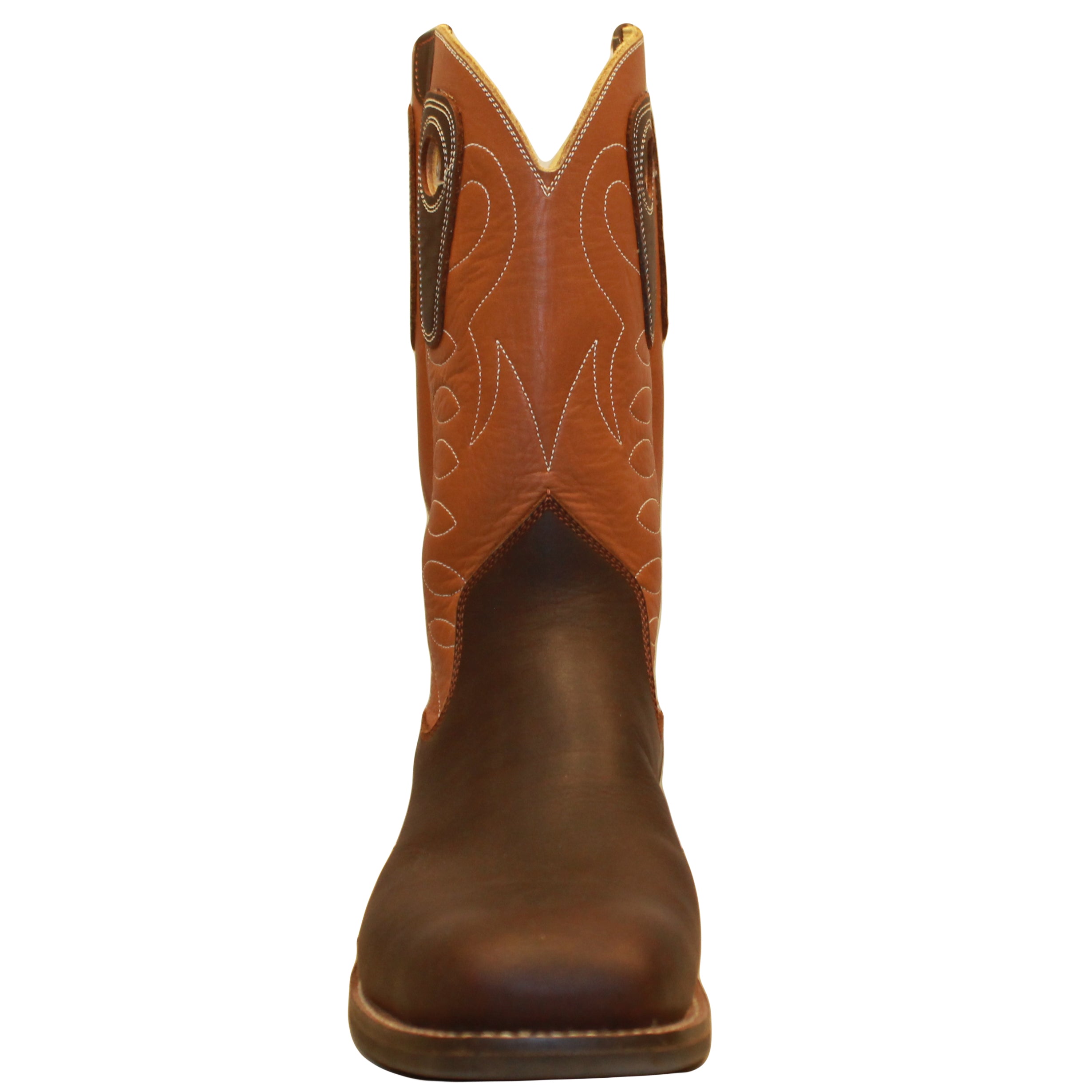 12" Brown Upper w/ Loops Stitching
Brown Timberjack Steer Vamp
Wide French Square Toe
Slightly Tapered Heel