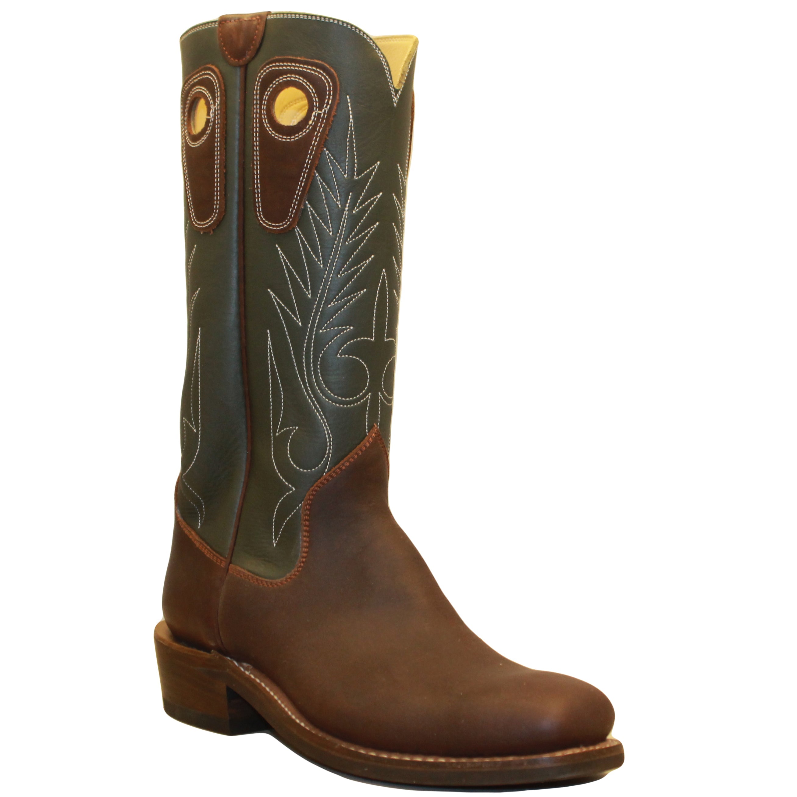 14" Forest Upper w/ Beck Classic Stitching
Brown Timberjack Steer Vamp
Wide French Square Toe
Slightly Tapered Heel