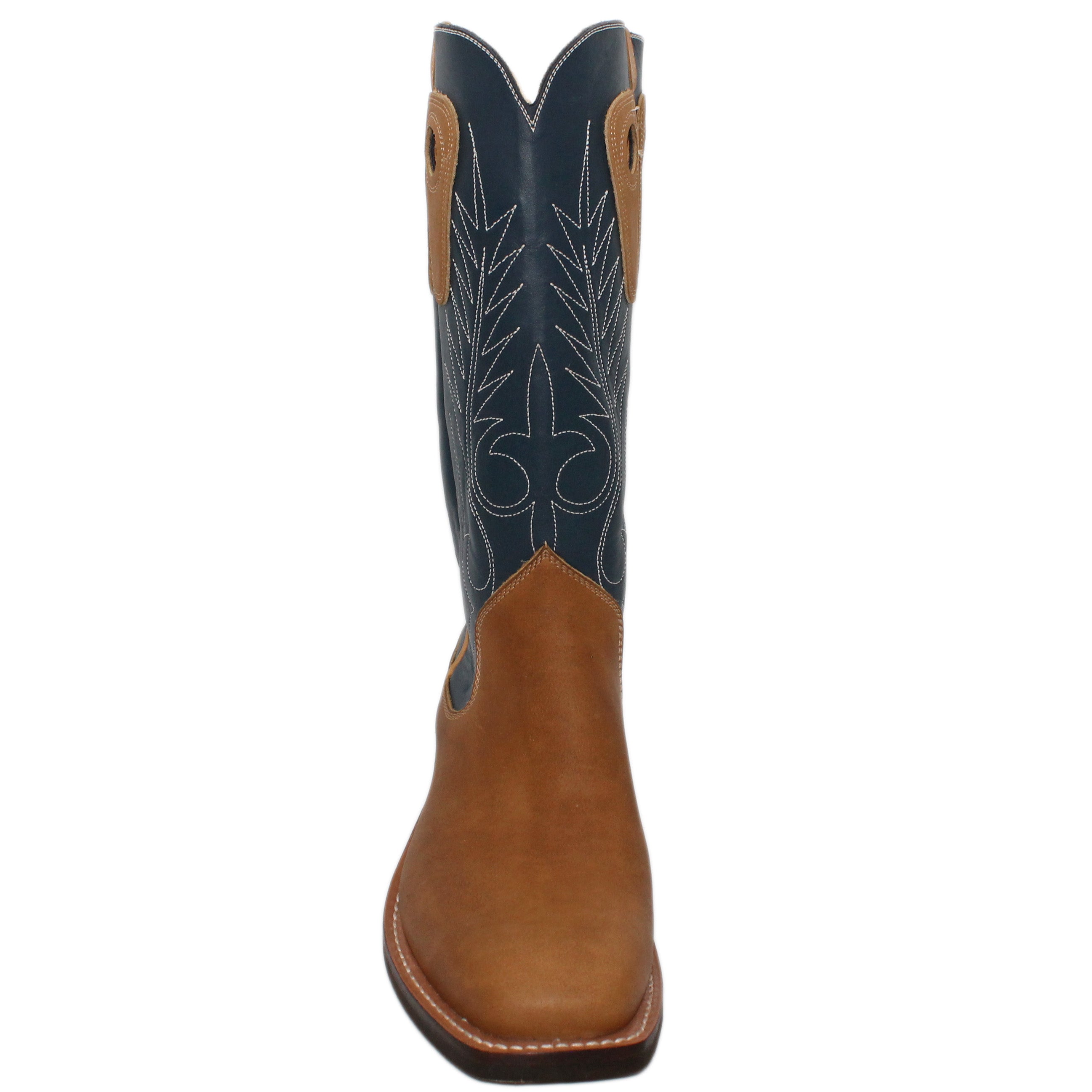 14" Blue Upper w/ Beck Classic Stitching
Buckskin Steer Vamp
Wide French Square Toe
Slightly Tapered Heel