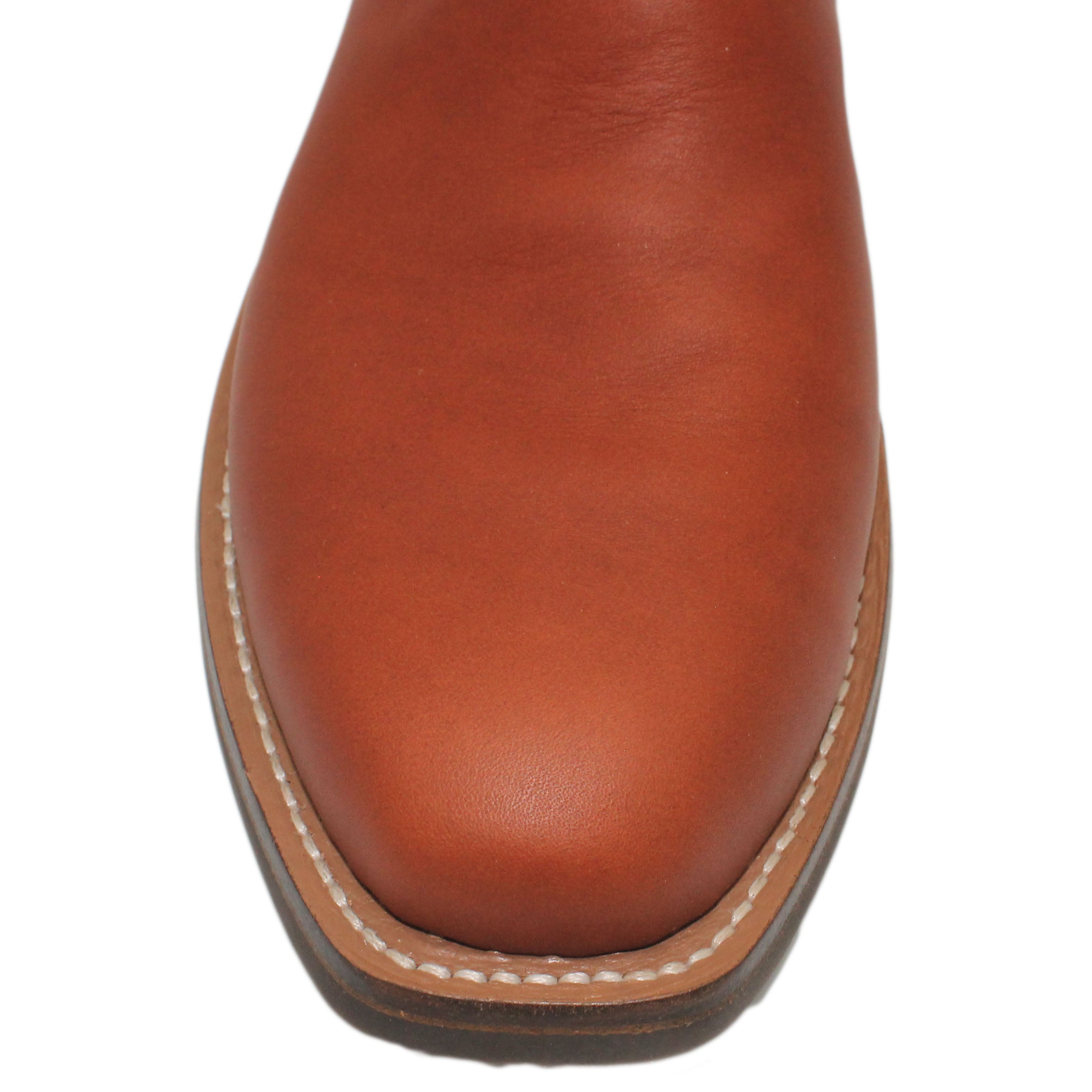 12" Blue Upper w/ Loops Stitching
Tan Timberjack Steer Vamp
Regular French Square Toe
Slightly Tapered Heel