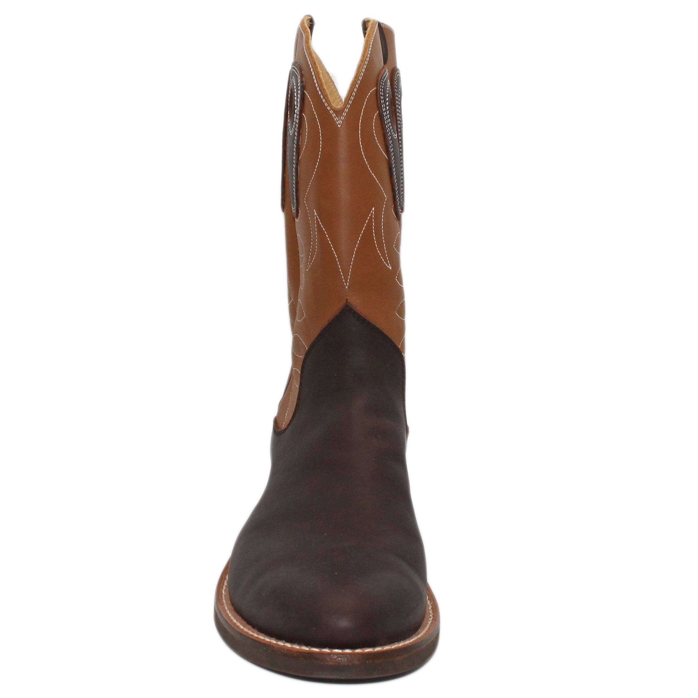 12" Brown Upper w/ Loops Stitching
Brown Timberjack Steer Vamp
Regular Round Toe Toe
Block Heel