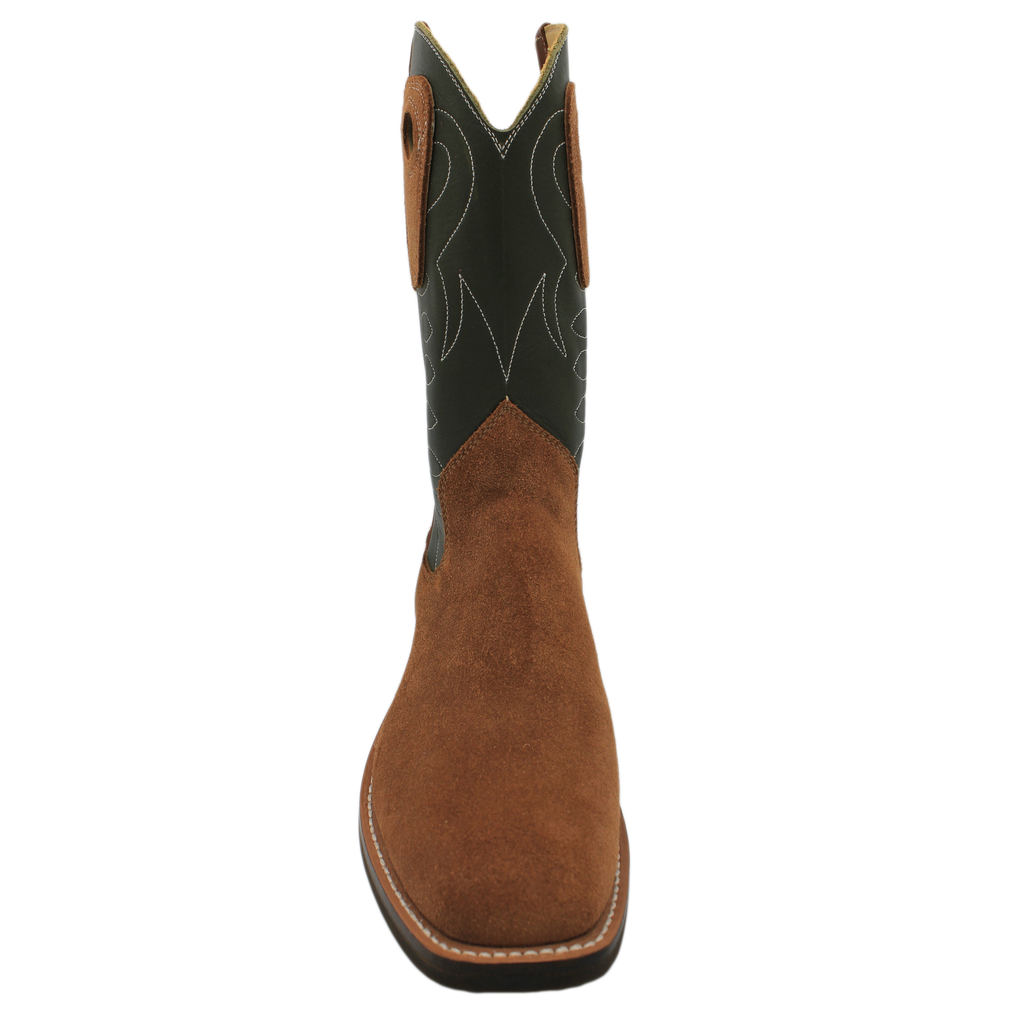 12" Forest Upper w/ Loops Stitching
Tan Timberjack Rough Out Steer Vamp
Wide French Square Toe
Slightly Tapered Heel