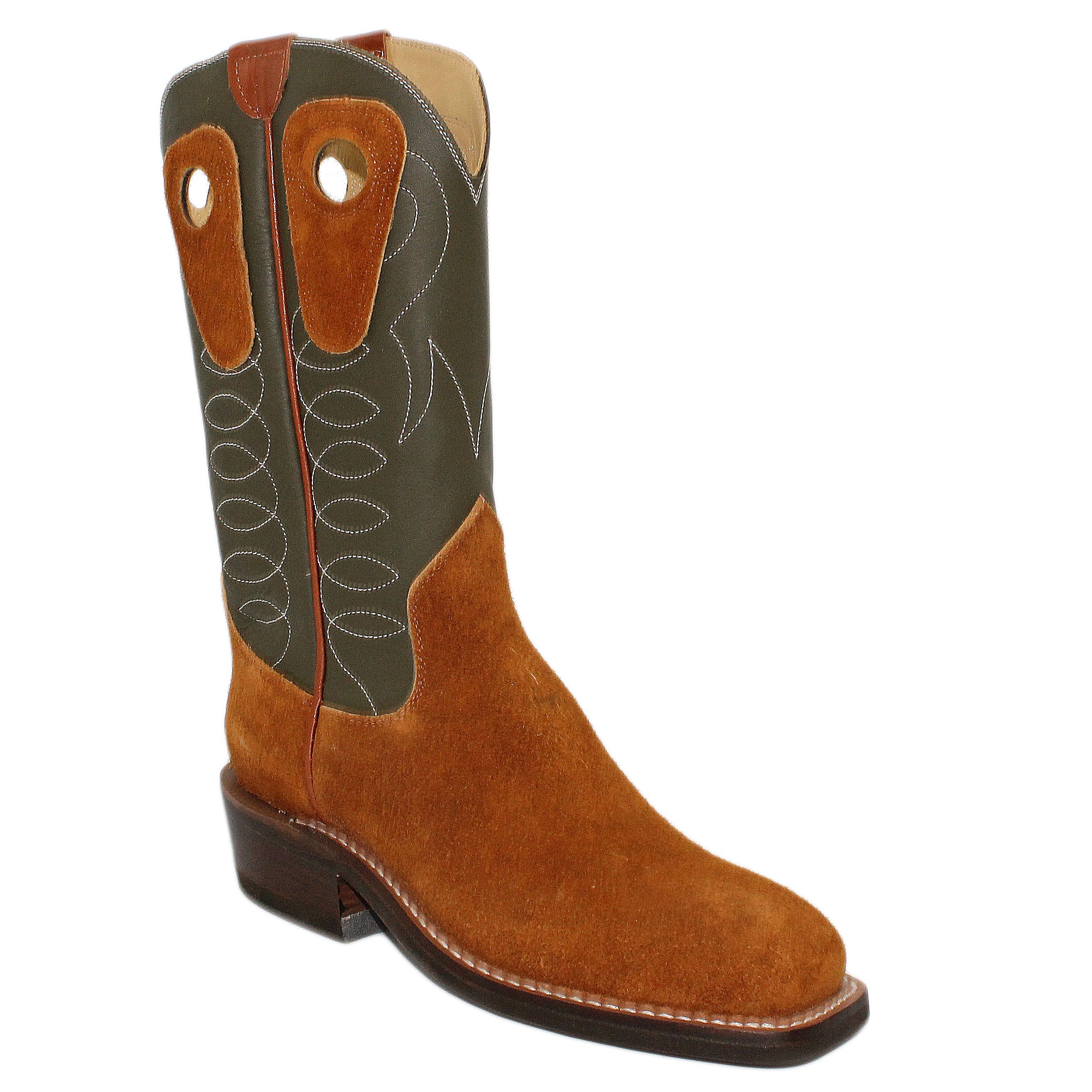 12" Forest Upper w/ Loops Stitching
Tobacco Rough Out Steer Vamp
Wide French Square Toe
Slightly Tapered Heel