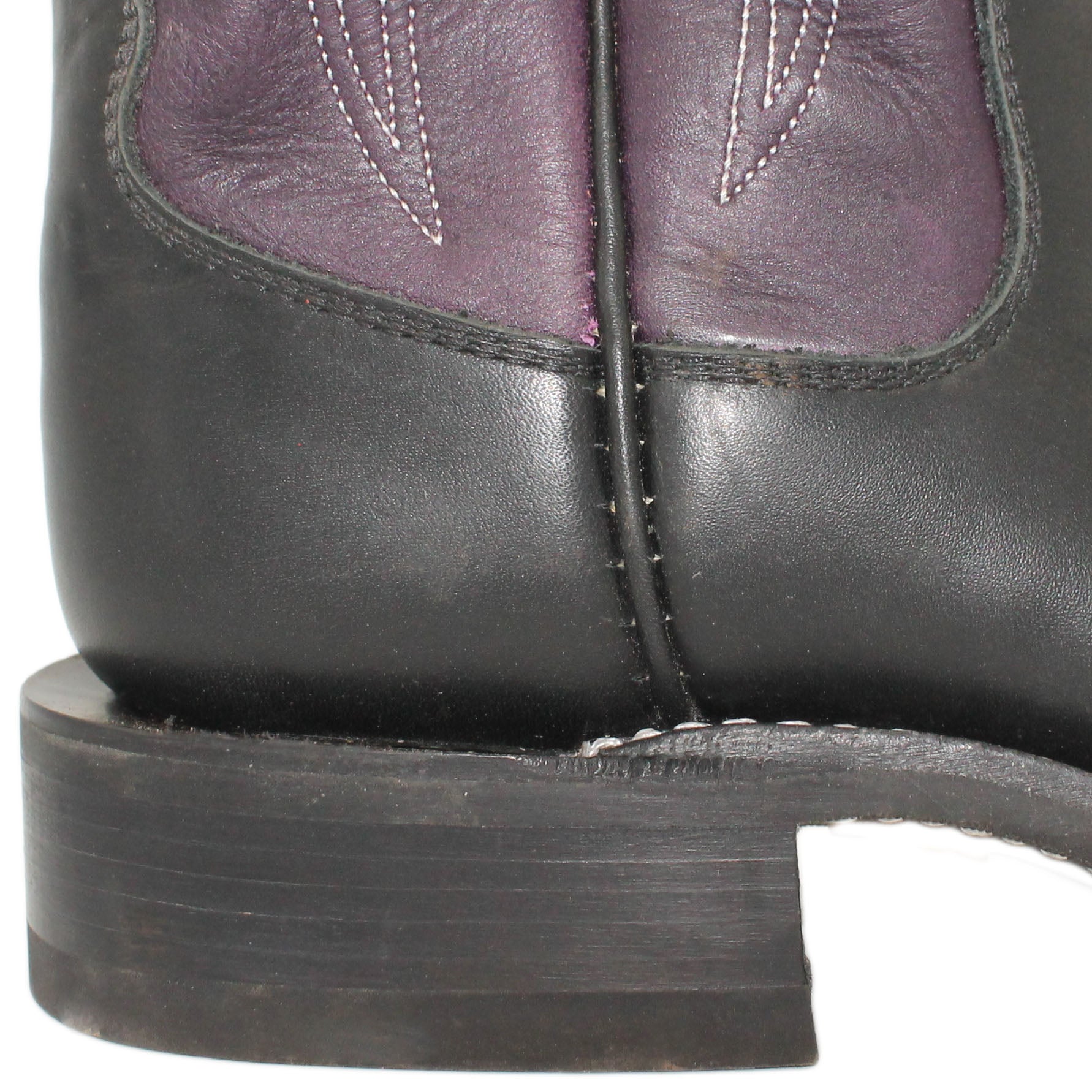 16" Purple Upper w/ Tulip Stitching
Black Steer Vamp
Wide French Square Toe
Block Heel