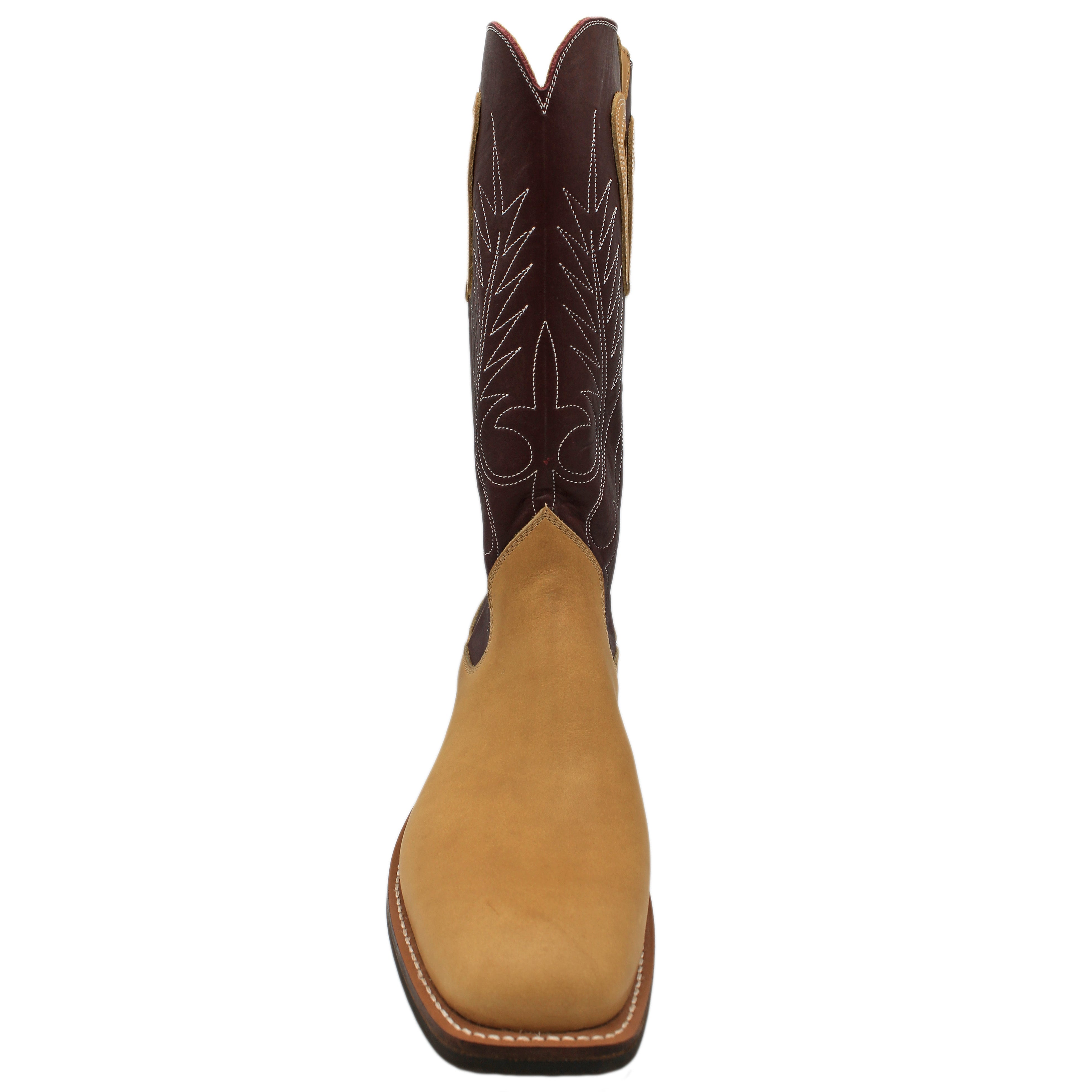 14" Wine Upper w/& Beck Classic Stitching
Buckskin Steer Vamp
Wide French Square Toe
Slightly Tapered Heel