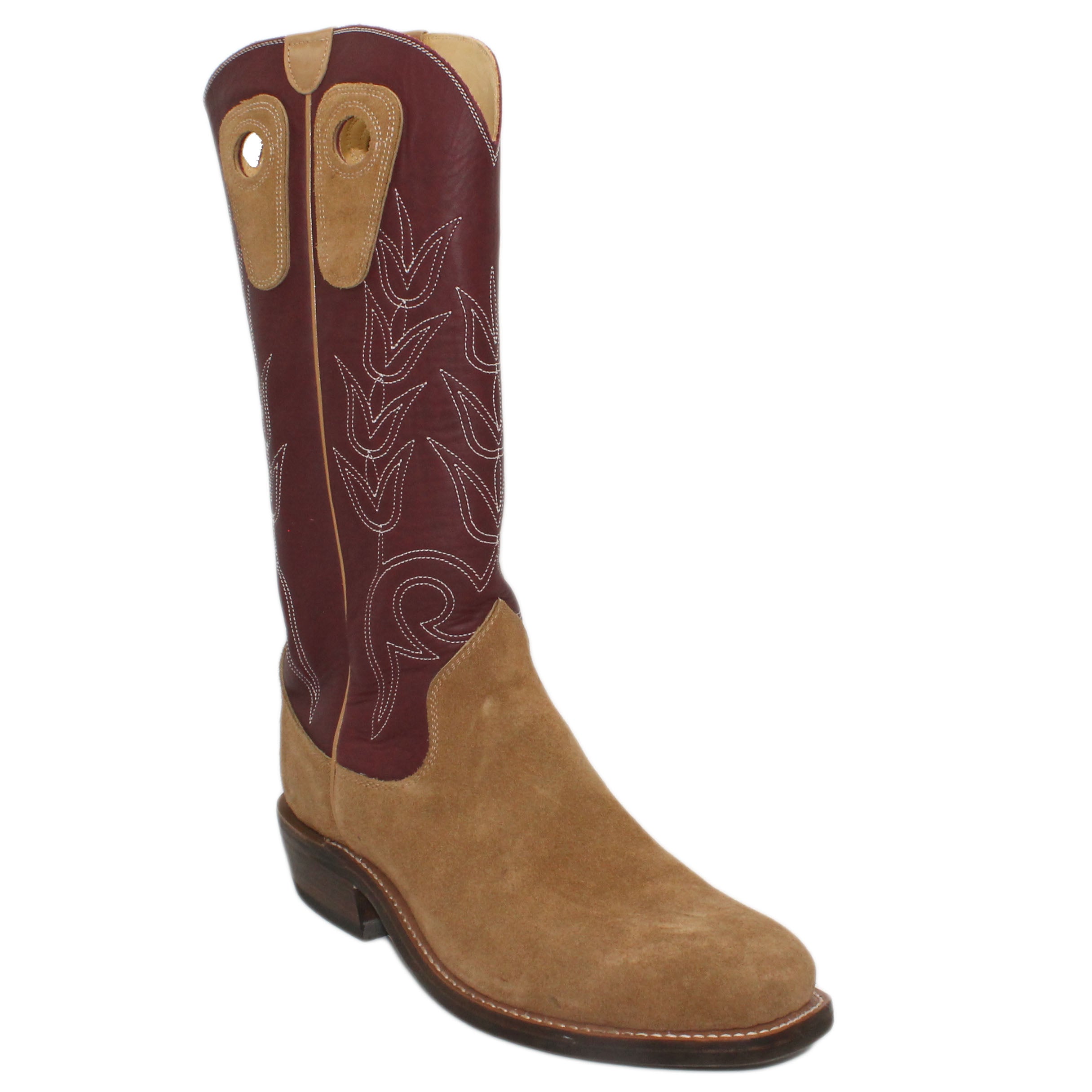 16" Wine Uppers w/ Tulip Stitching
Buckskin Rough Out Steer Vamp
Regular French Square Toe
Slightly Tapered Heel