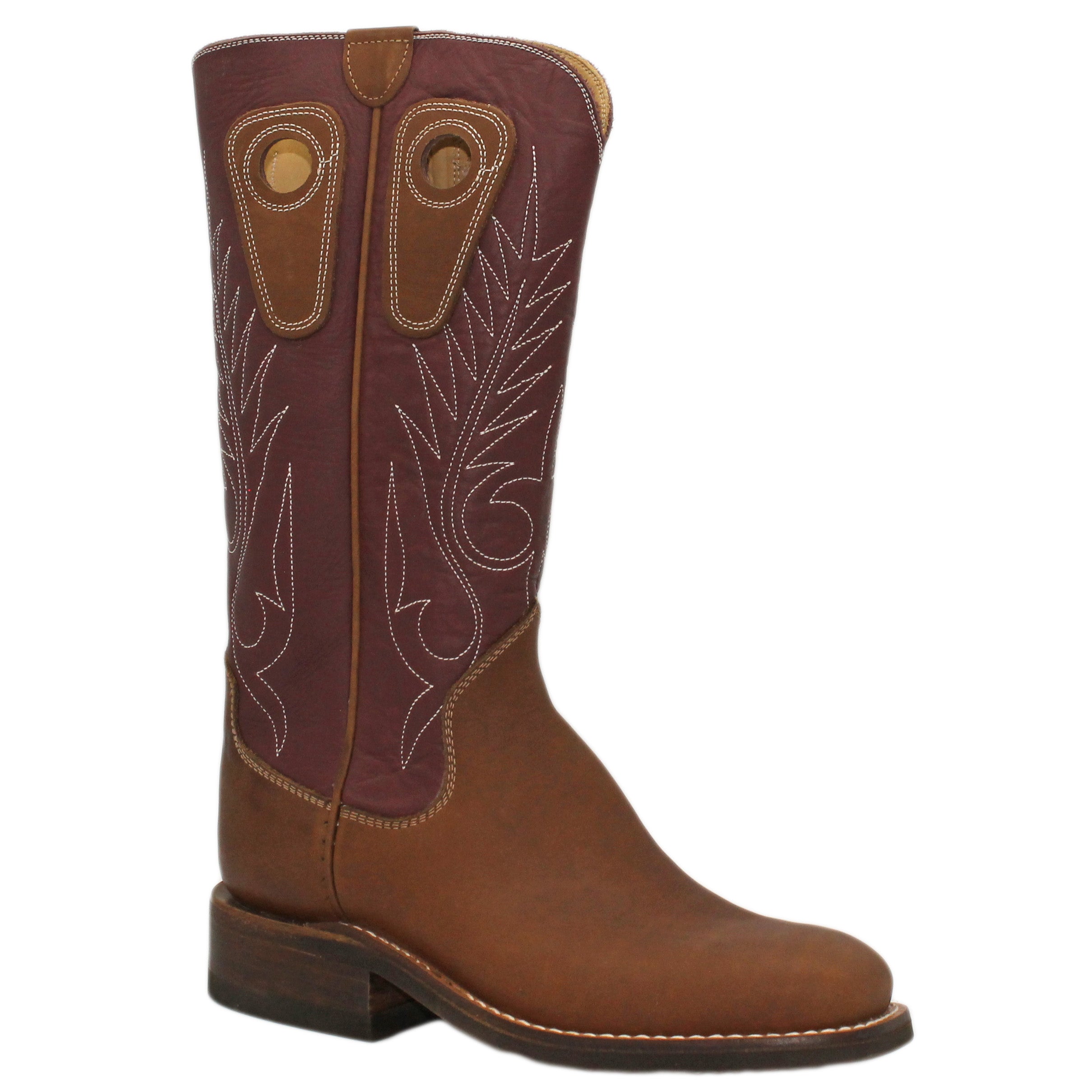 14" Wine Upper w/ Beck Classic Stitching
Saddle Timberjack Steer Vamp
Wide French Square Toe
Block Heel