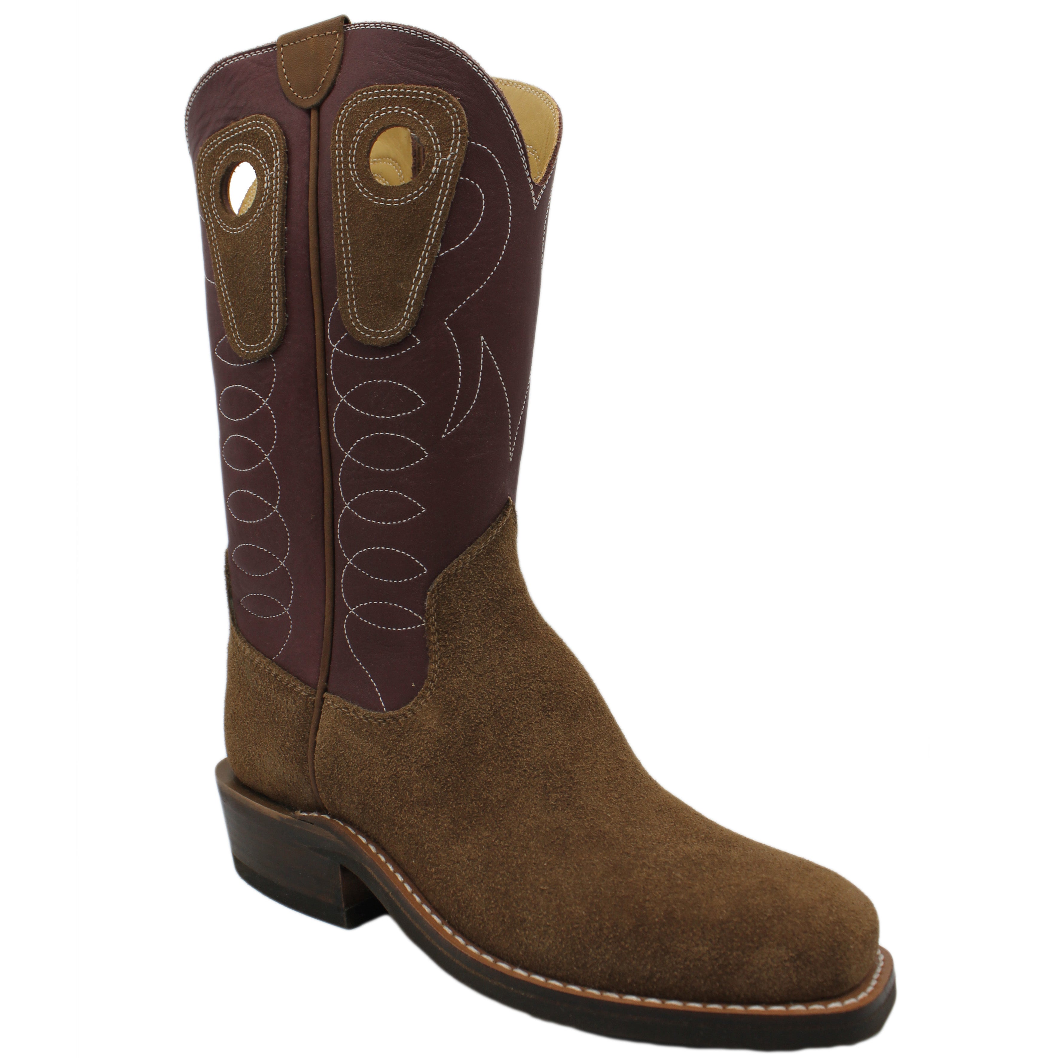 12" Wine Upper w/ Loops Stitching
Saddle Timberjack Rough Out Steer Vamp
Wide French Square Toe
Slightly Tapered Heel