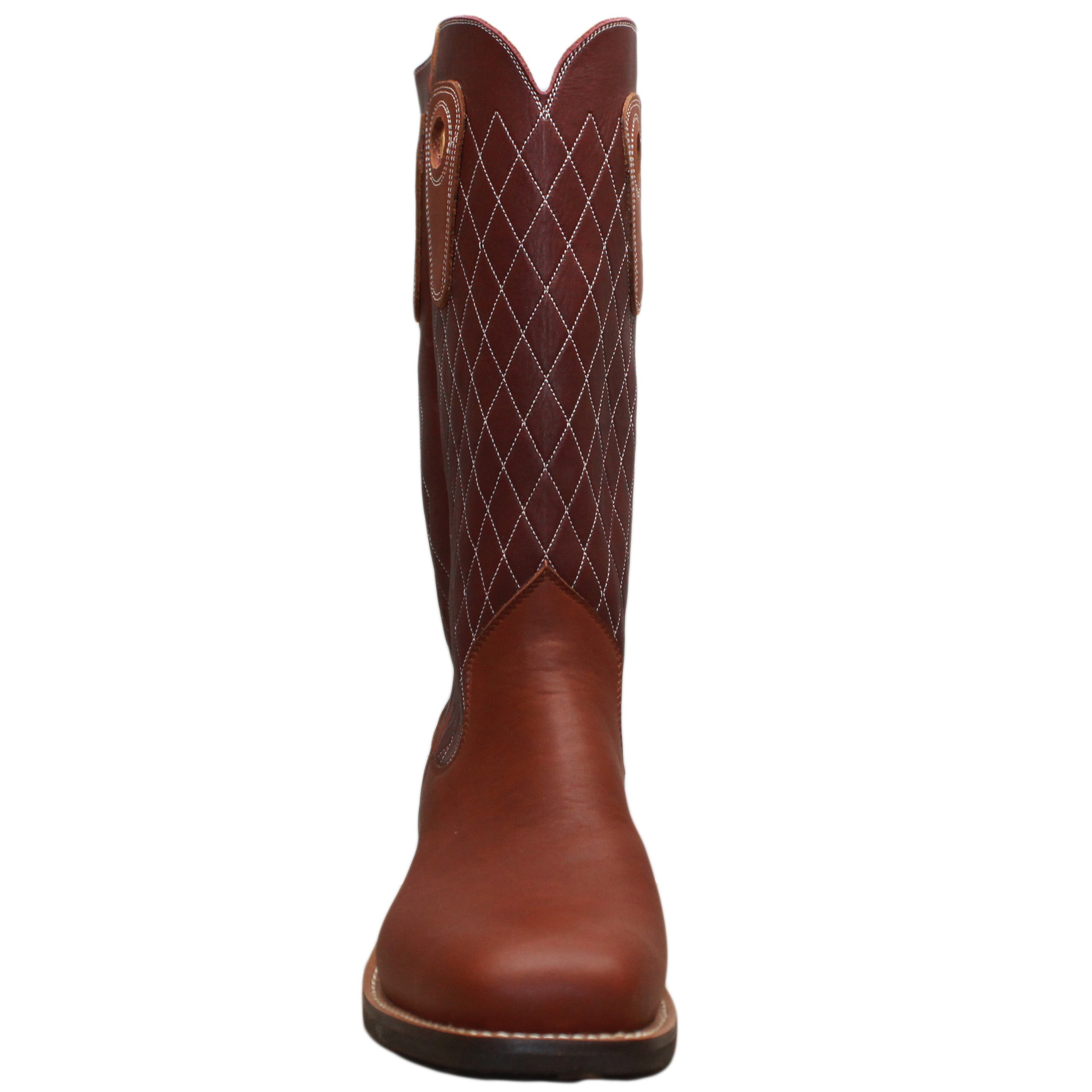 14" Wine upper w/ Diamond Stitching
Tan Timberjack Steer Vamp
Wide French Square Toe
Slightly Tapered Heel