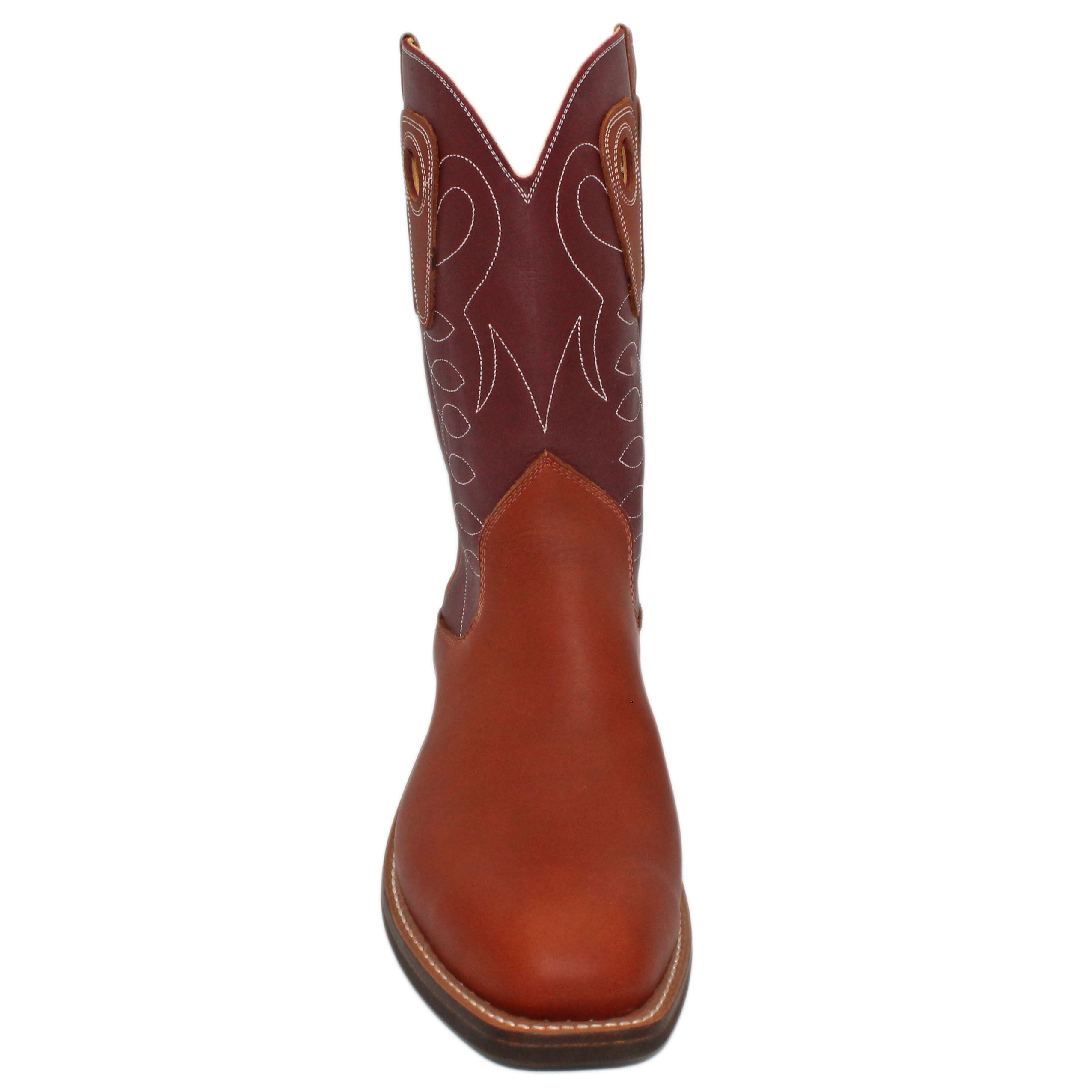 12" Wine Upper w/ Loops Stitching
Tan Timberjack Steer Vamp
Regular French Square Toe
Slightly Tapered Heel