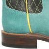 12" Black Upper w/ Diamond Stitching in Yellow

Turquoise Rough Out Steer Vamp

Wide French Square Toe

Block Heel