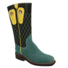 12" Black Upper w/ Diamond Stitching in Yellow

Turquoise Rough Out Steer Vamp

Wide French Square Toe

Block Heel