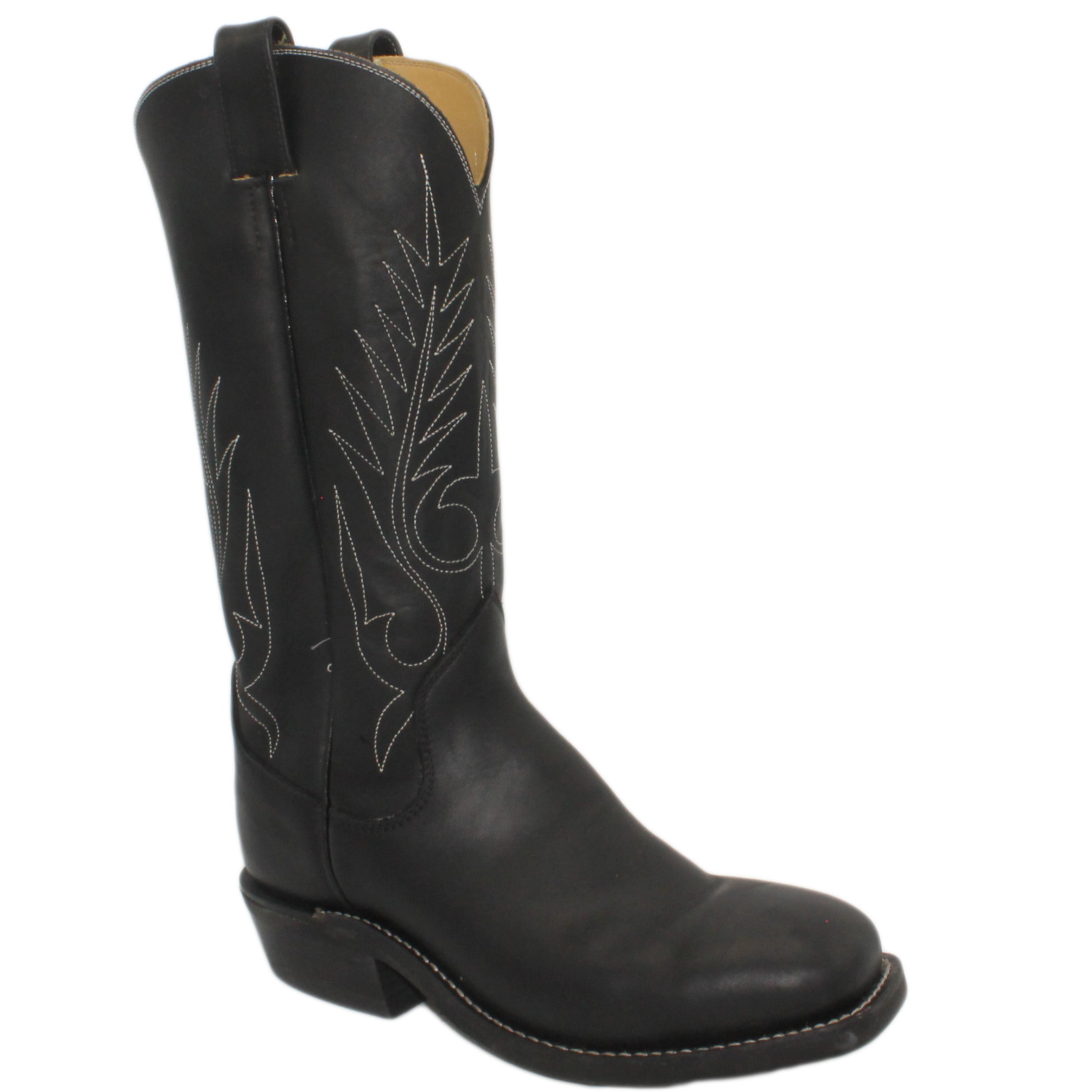 14" Black Upper w/ Beck Classic Stitching

Black Steer Vamp

Wide French Square Toe

Slightly Tapered Heel
