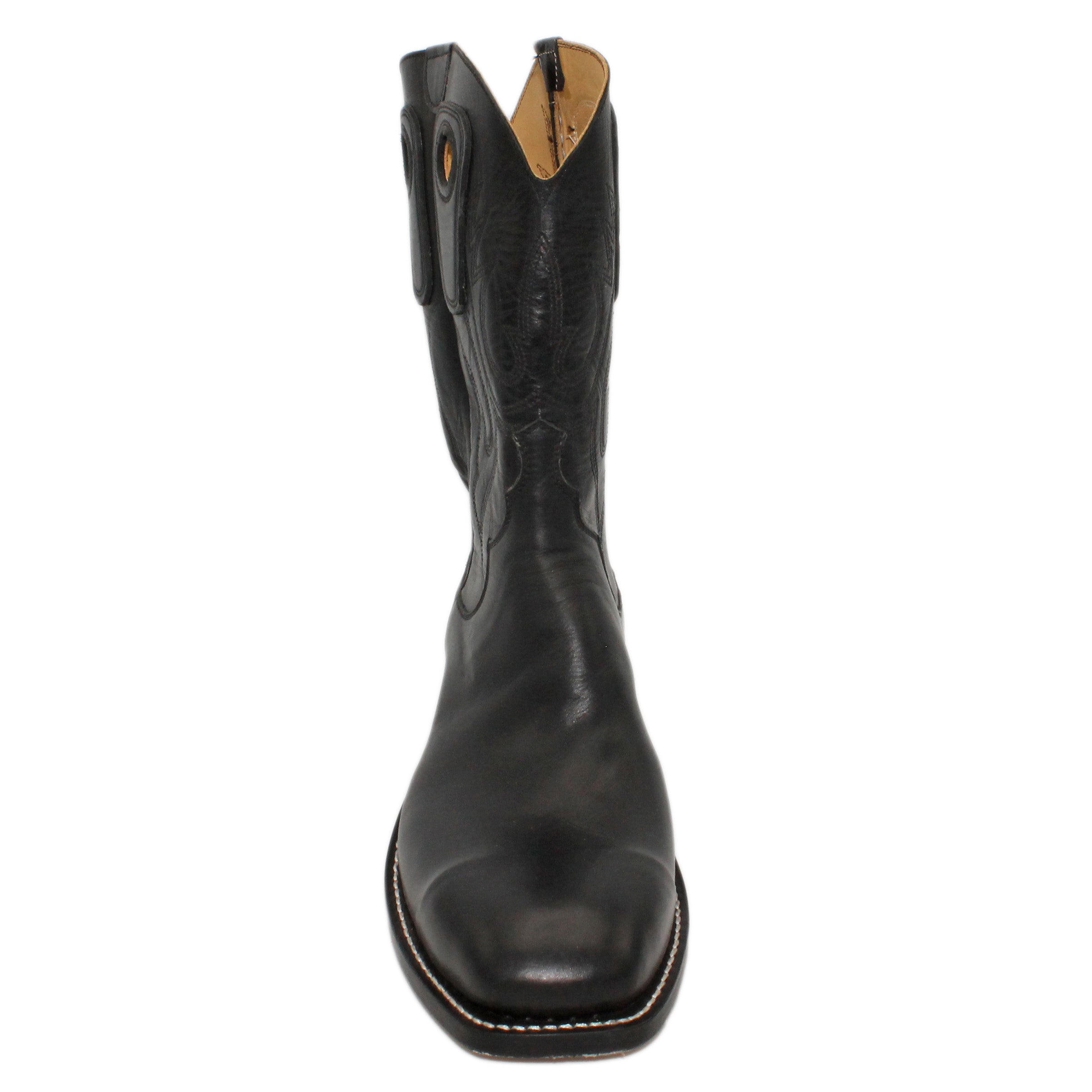 12" Black Kidskin Upper w/ Beck 3 Row Stitching

Black Calf Vamp

Wide French Toe

Slightly Tapered Heel

Leather Sole