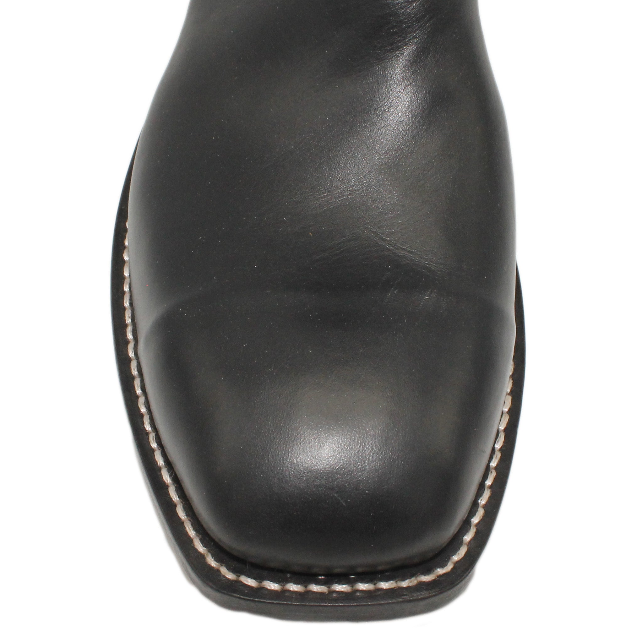12" Black Kidskin Upper w/ Beck 3 Row Stitching

Black Calf Vamp

Wide French Toe

Slightly Tapered Heel

Leather Sole