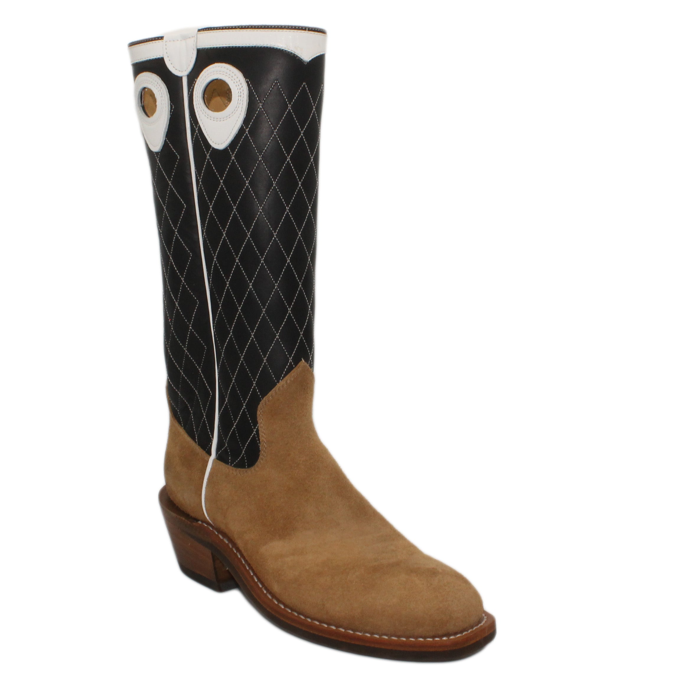 14" Black upper w/ Diamond Stitching

Buckskin Rough Out Steer Vamp

Regular French Square Toe

Underslung Heel