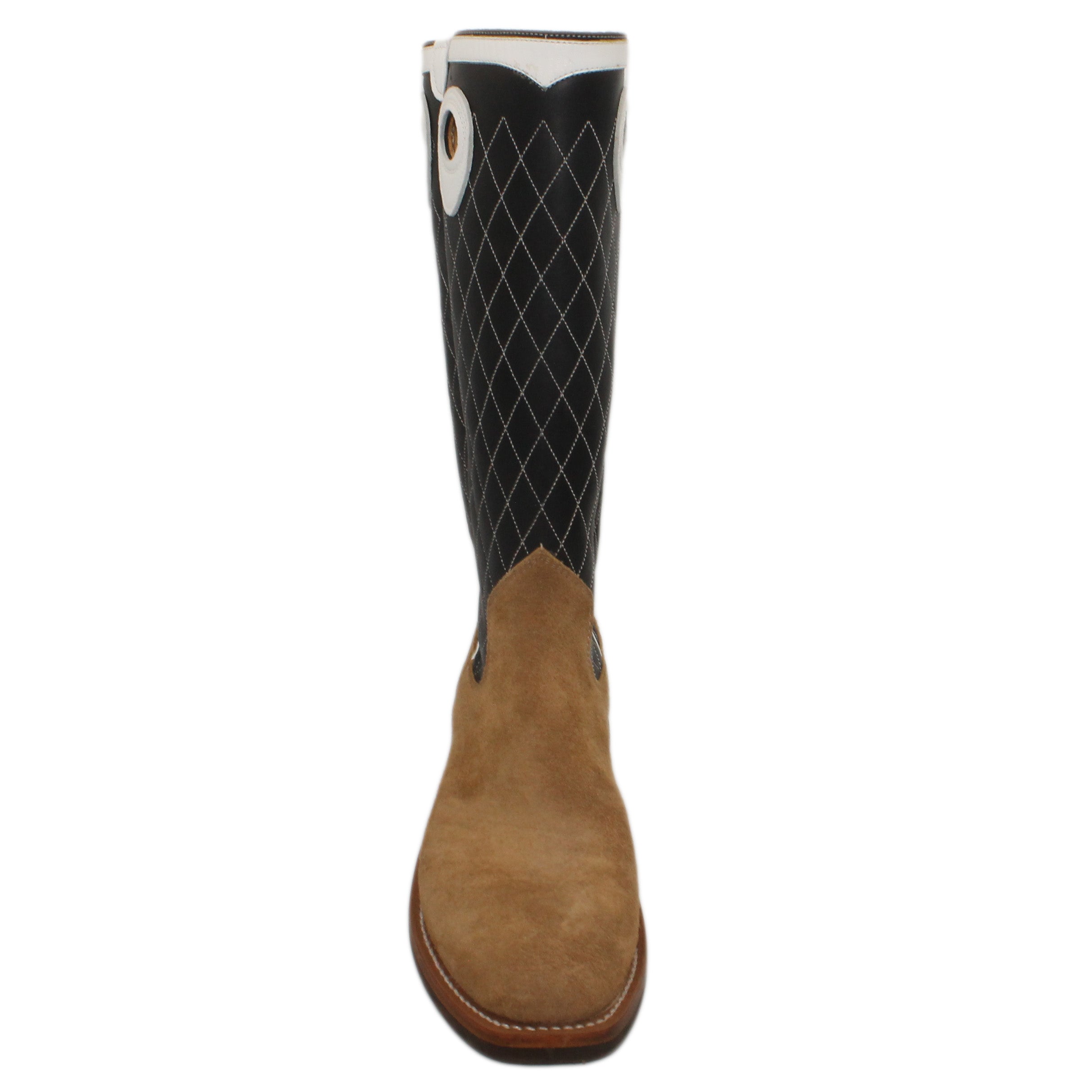 14" Black upper w/ Diamond Stitching

Buckskin Rough Out Steer Vamp

Regular French Square Toe

Underslung Heel