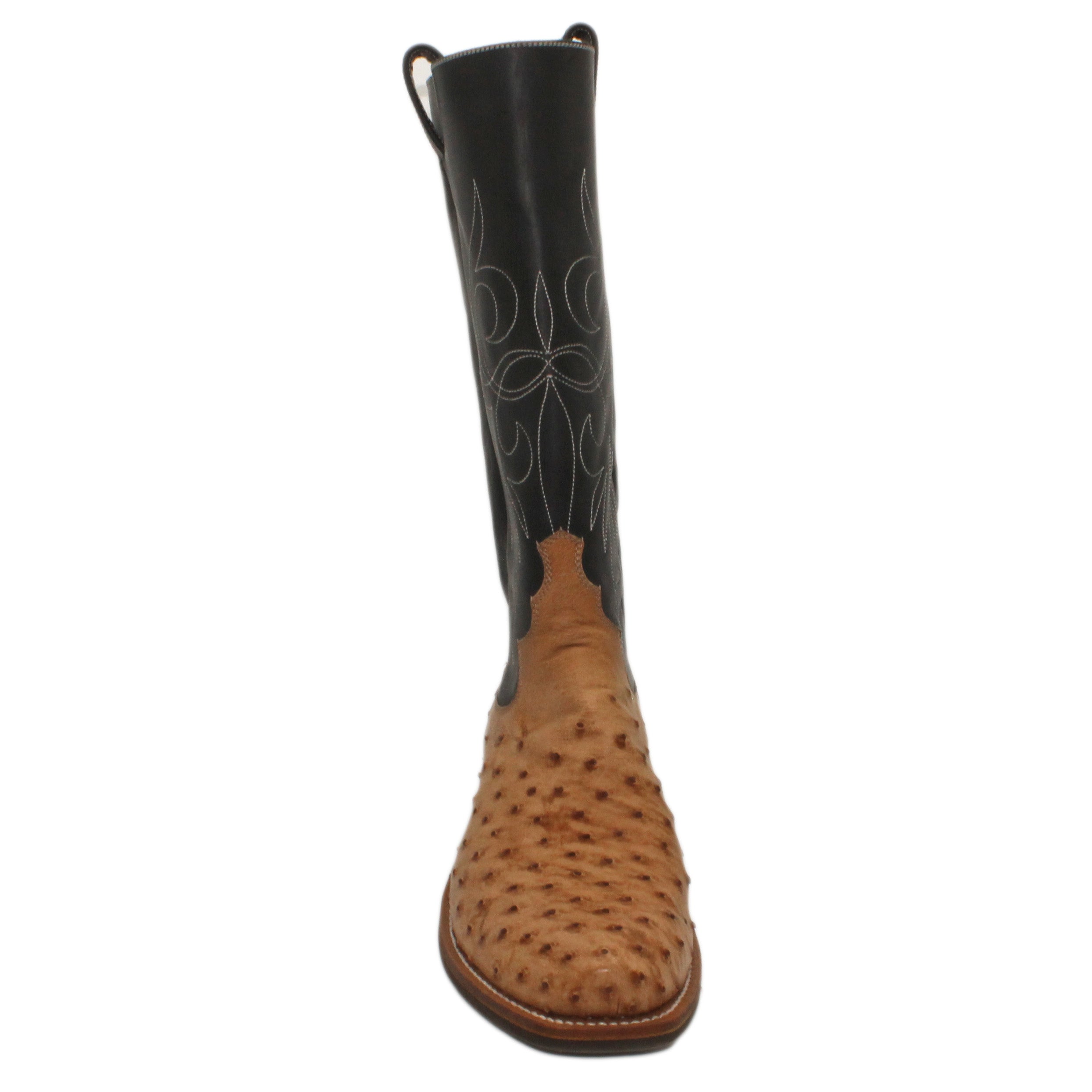 14" Black Upper w/ Elkhorn Stitching

Bruciatto Full Quill Ostrich Vamp

Regular Forties Square Toe

Slightly Tapered Heel