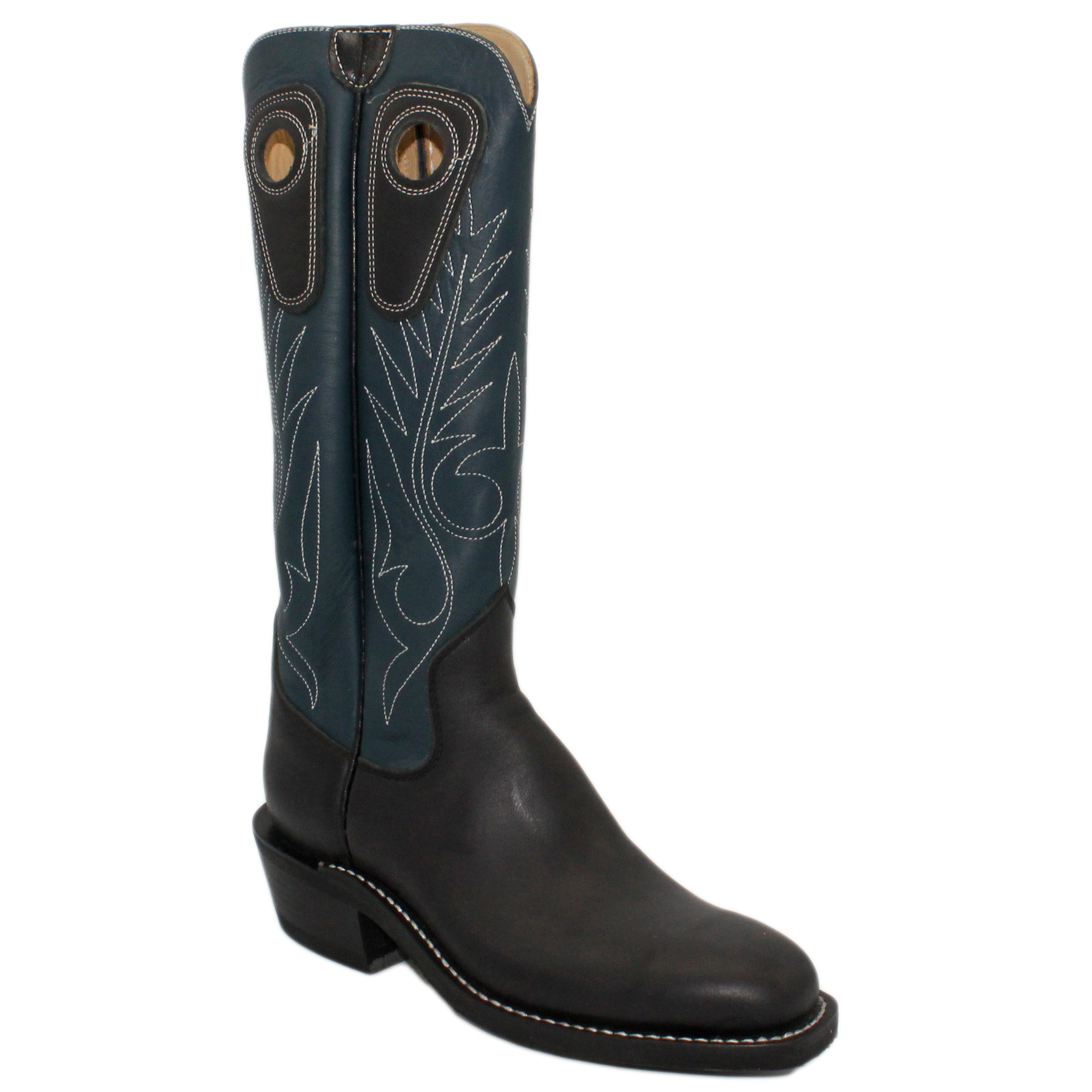 14" Blue Upper w/ Beck Classic Stitching

Black Steer Vamp

Regular French Square Toe

Slightly Tapered Heel