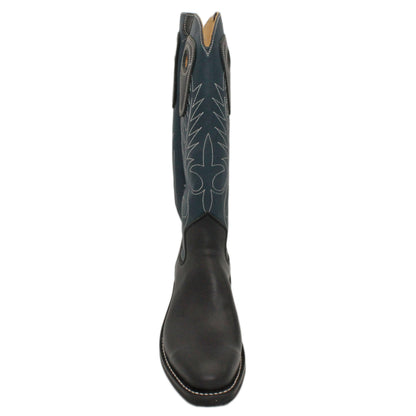 14" Blue Upper w/ Beck Classic Stitching

Black Steer Vamp

Regular French Square Toe

Slightly Tapered Heel