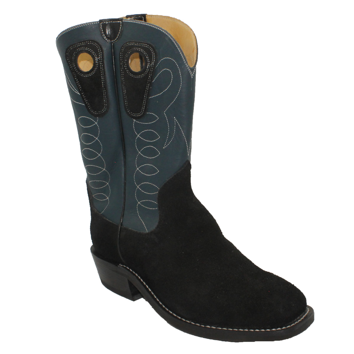 12" Blue Upper w/ Loops Stitching

Black Rough Out Steer Vamp

Wide French Toe

Slightly Tapered Heel