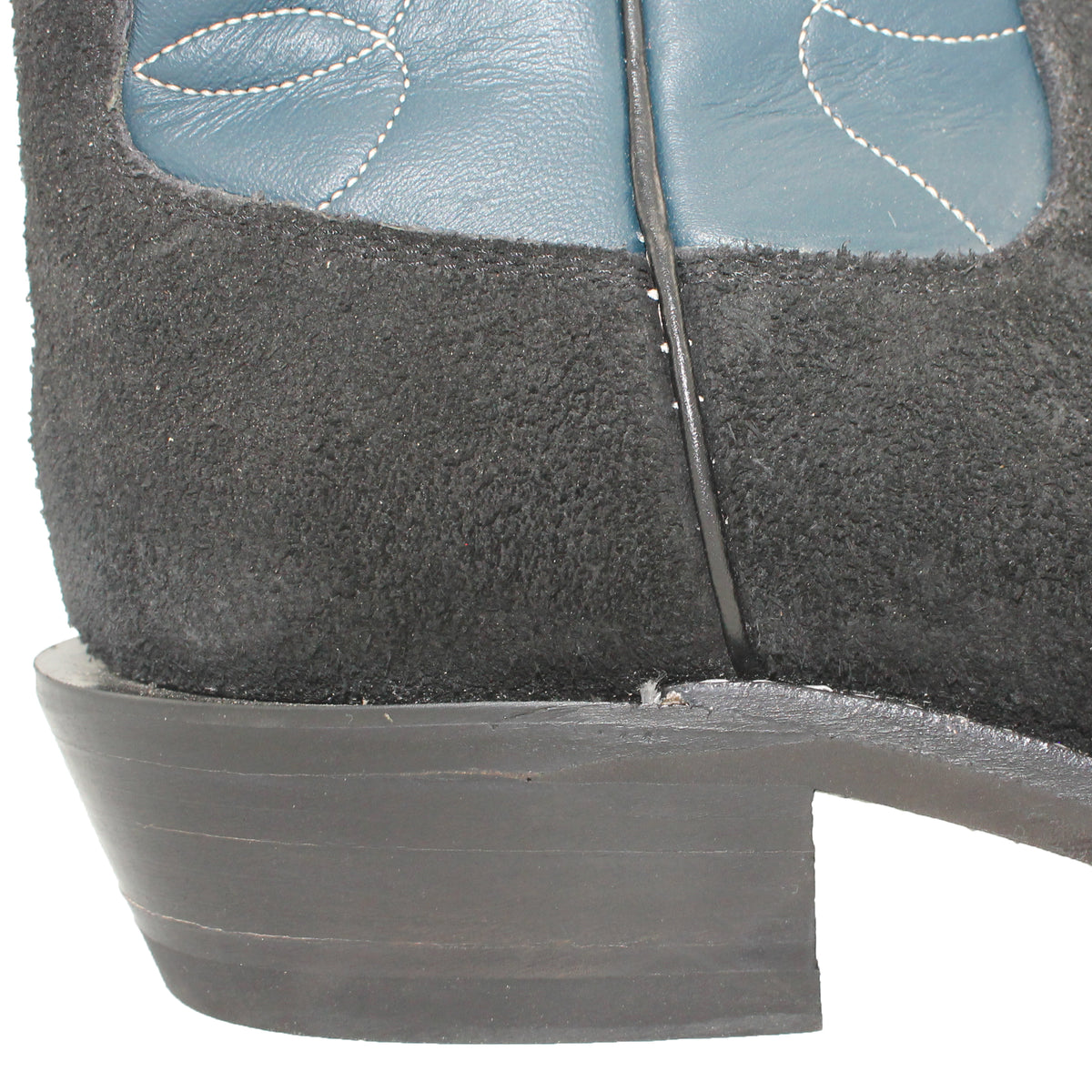 12" Blue Upper w/ Loops Stitching

Black Rough Out Steer Vamp

Wide French Toe

Slightly Tapered Heel