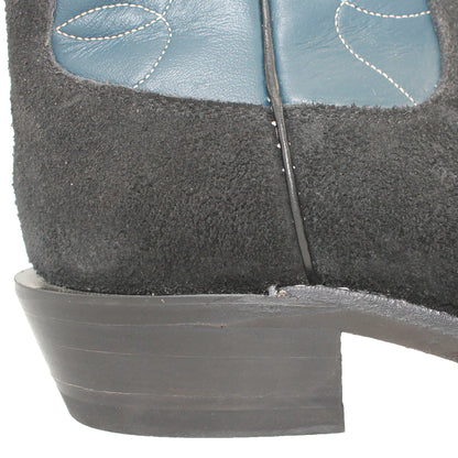 12" Blue Upper w/ Loops Stitching

Black Rough Out Steer Vamp

Wide French Toe

Slightly Tapered Heel
