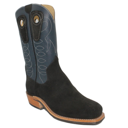 12" Blue Upper w/ Loops Stitching

Black Rough Out Steer Vamp

Wide French Toe

Slightly Tapered Heel