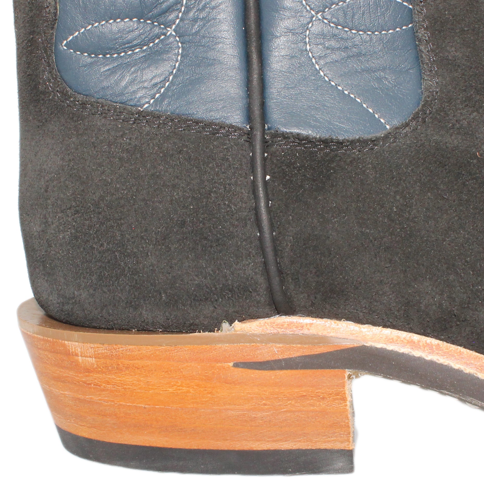 12" Blue Upper w/ Loops Stitching

Black Rough Out Steer Vamp

Wide French Toe

Slightly Tapered Heel