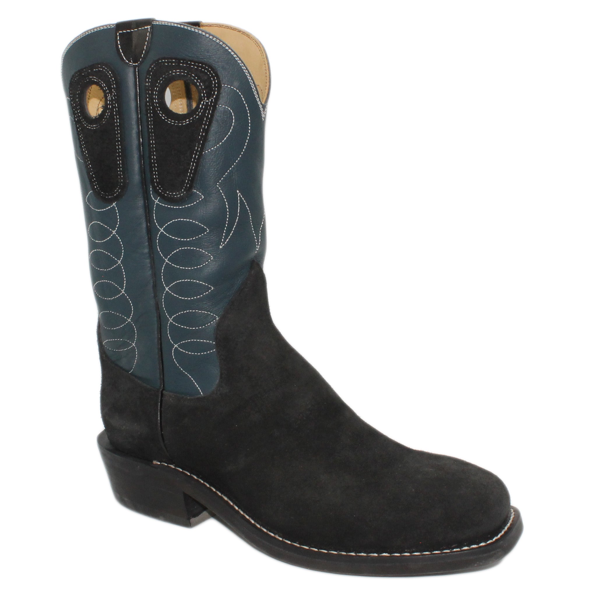 12" Blue Upper w/ Loops Stitching

Black Rough Out Steer Vamp

Wide French Toe

Slightly Tapered Heel