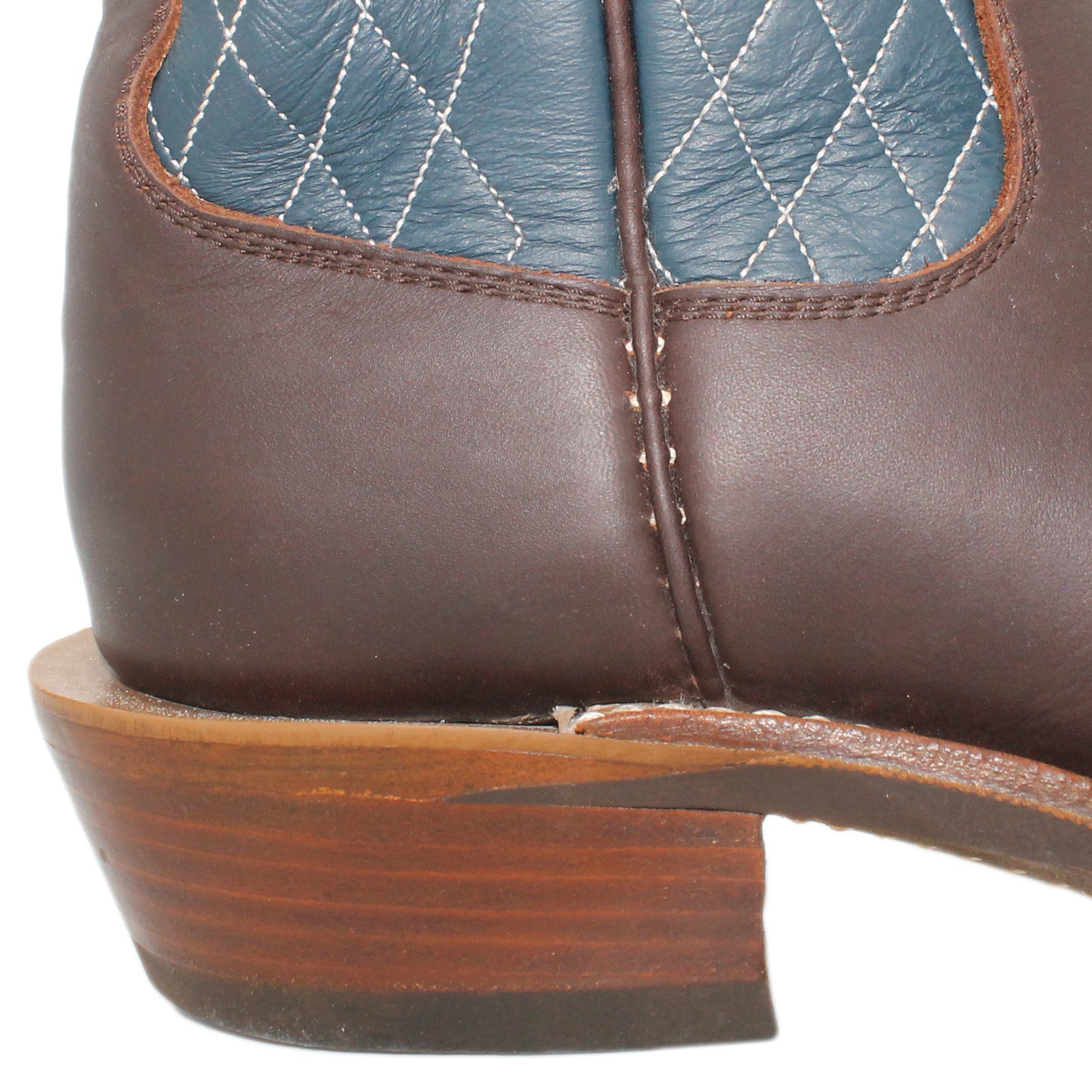 Blue Uppers with Diamond Stitching

Brown Timberjack Steer Vamp

Regular French Square Toe

Slightly Tapered Heel