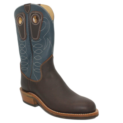 12" Blue Upper w/ Loops Stitching

Brown Timberjack Steer Vamp

Round Toe

Slightly Tapered Heel
