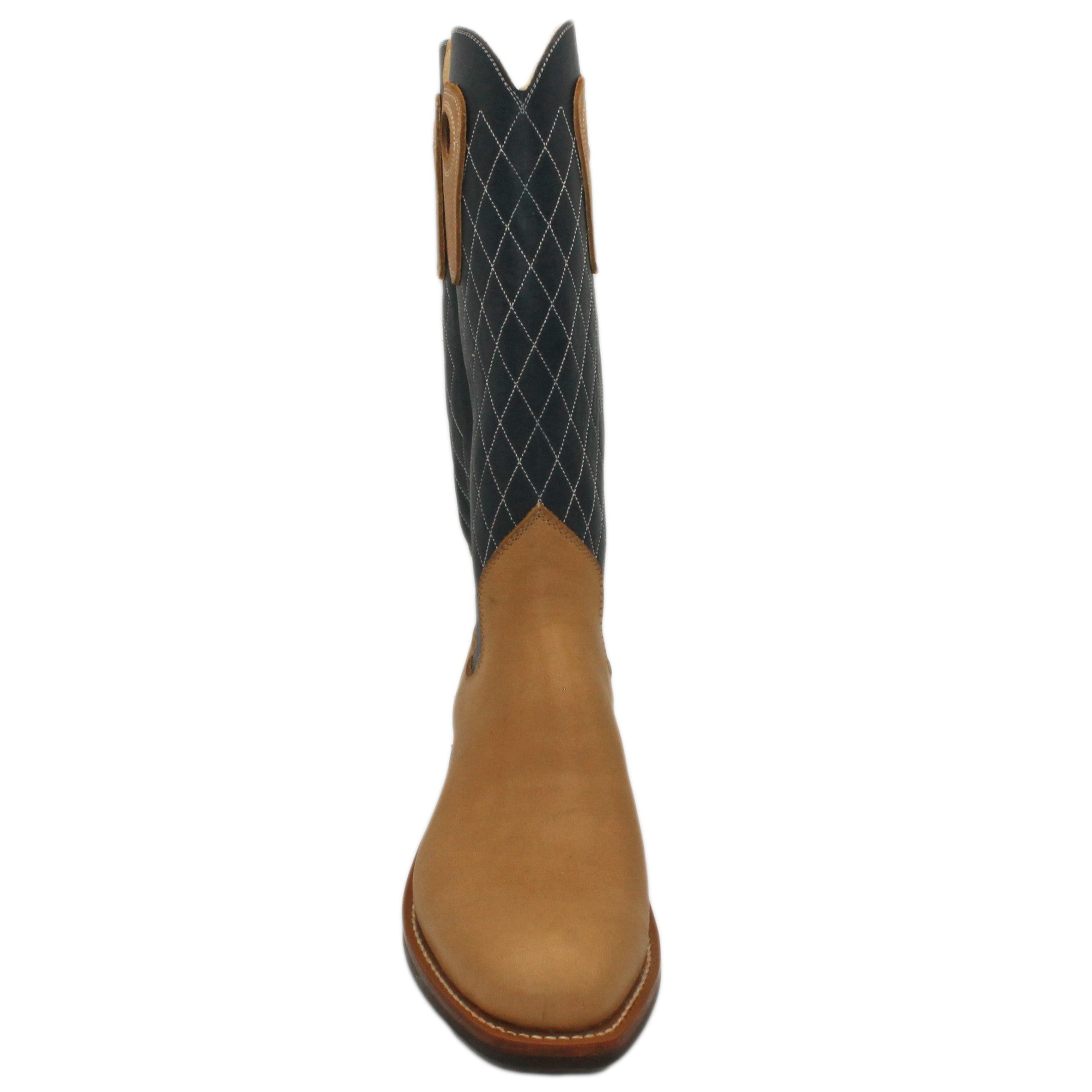14" Blue upper w/ Diamond Stitching

Buckskin Steer Vamp

Regular French Square Toe

Slightly Tapered Heel