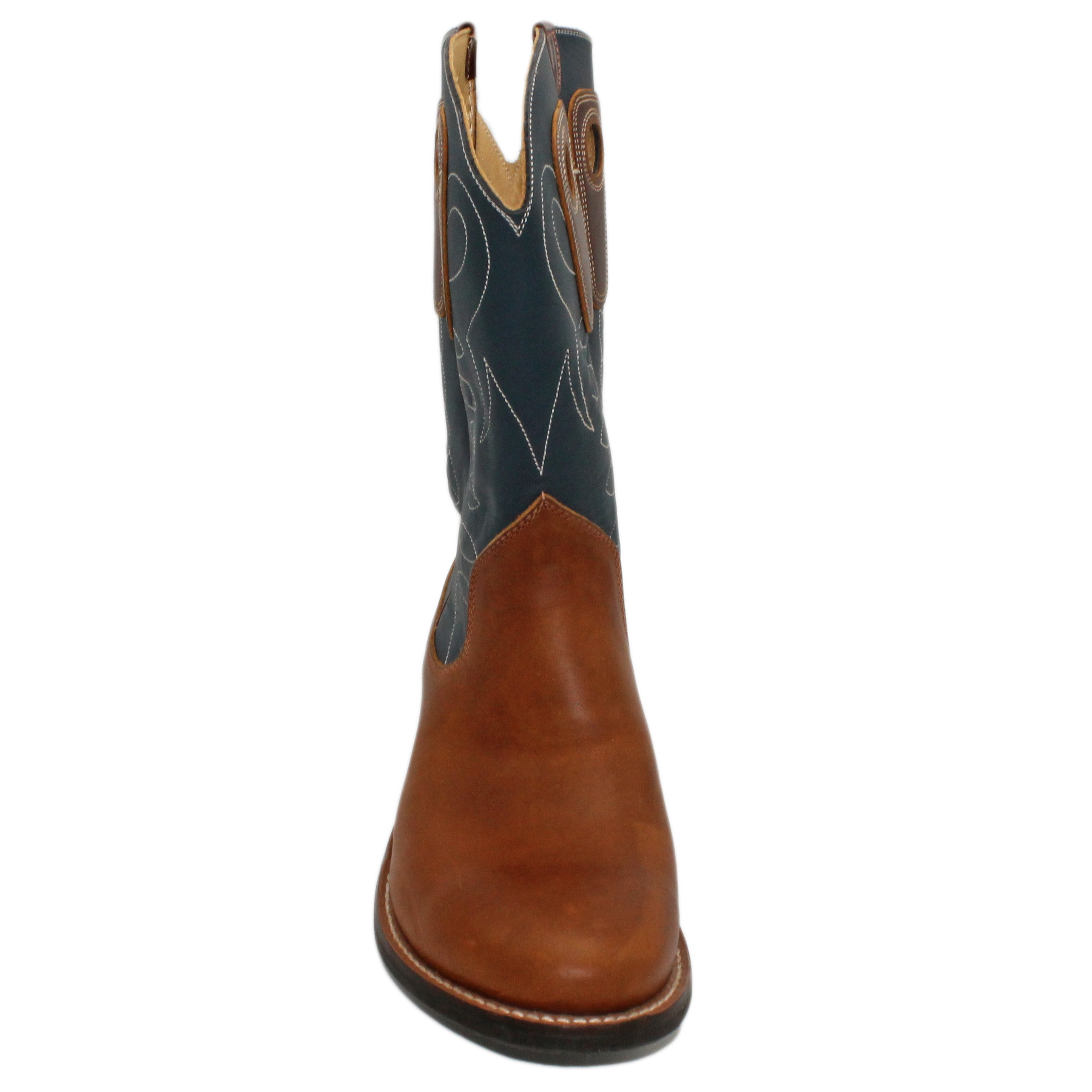 12" Blue Upper w/ Loops Stitching

Oil Tan Steer Vamp

Round Toe

Slightly Tapered Heel