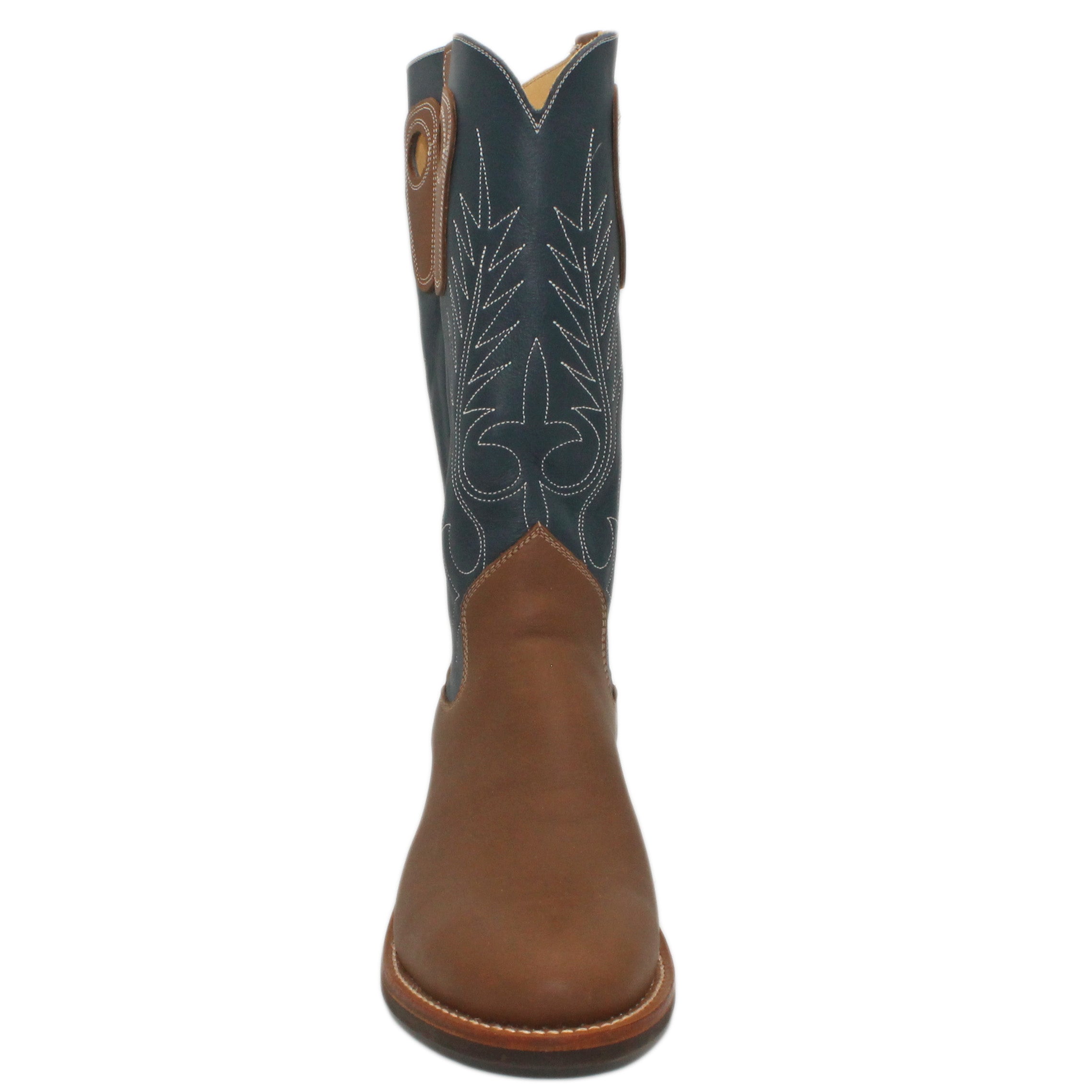 14" Blue Upper w/ Beck Classic Stitching

Saddle Timberjack Steer Vamp

Round Toe

Block Heel