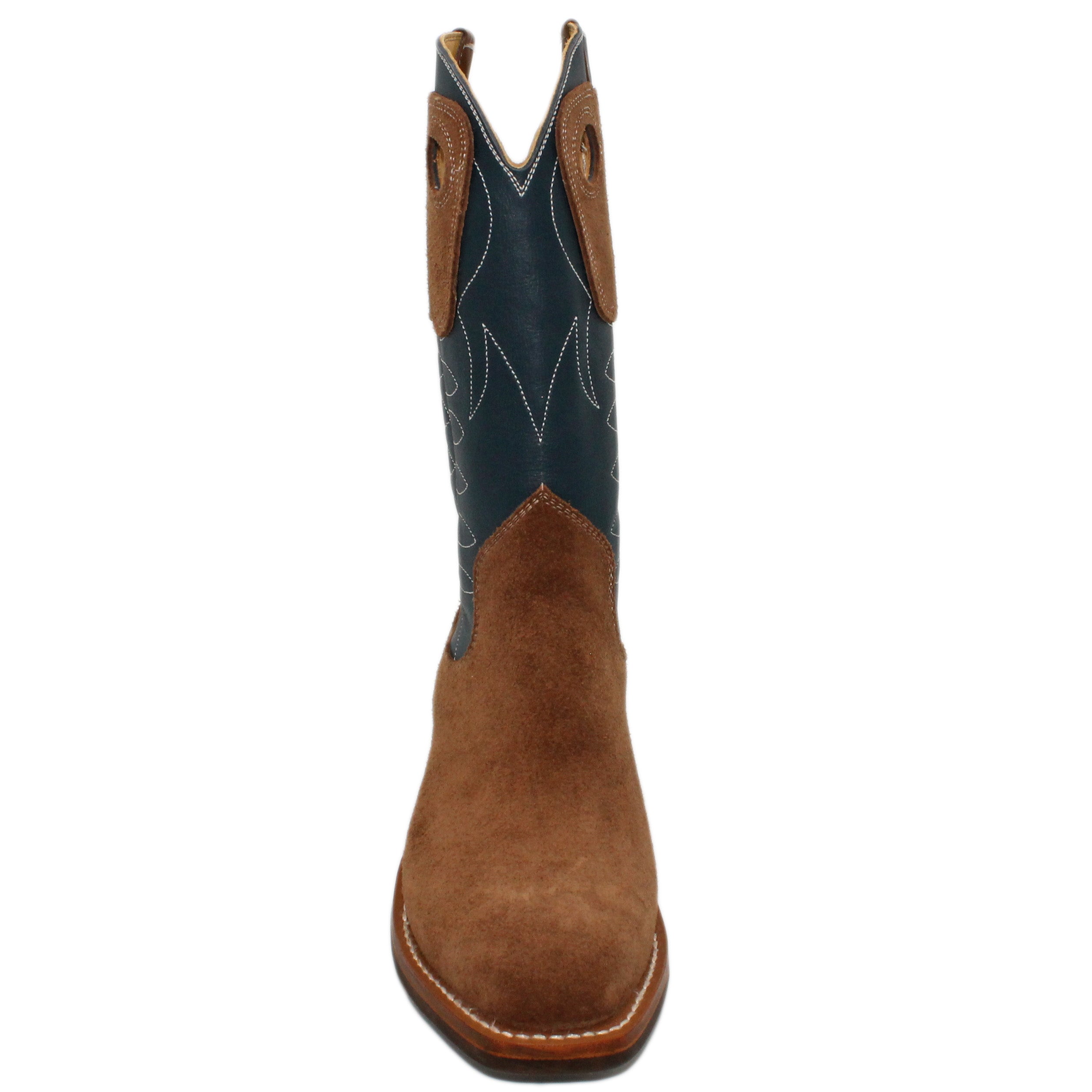 12" Blue Upper w/ Loops Stitching

Saddle Timberjack Steer Rough Out Vamp

Regular French Square Toe

Block Heel