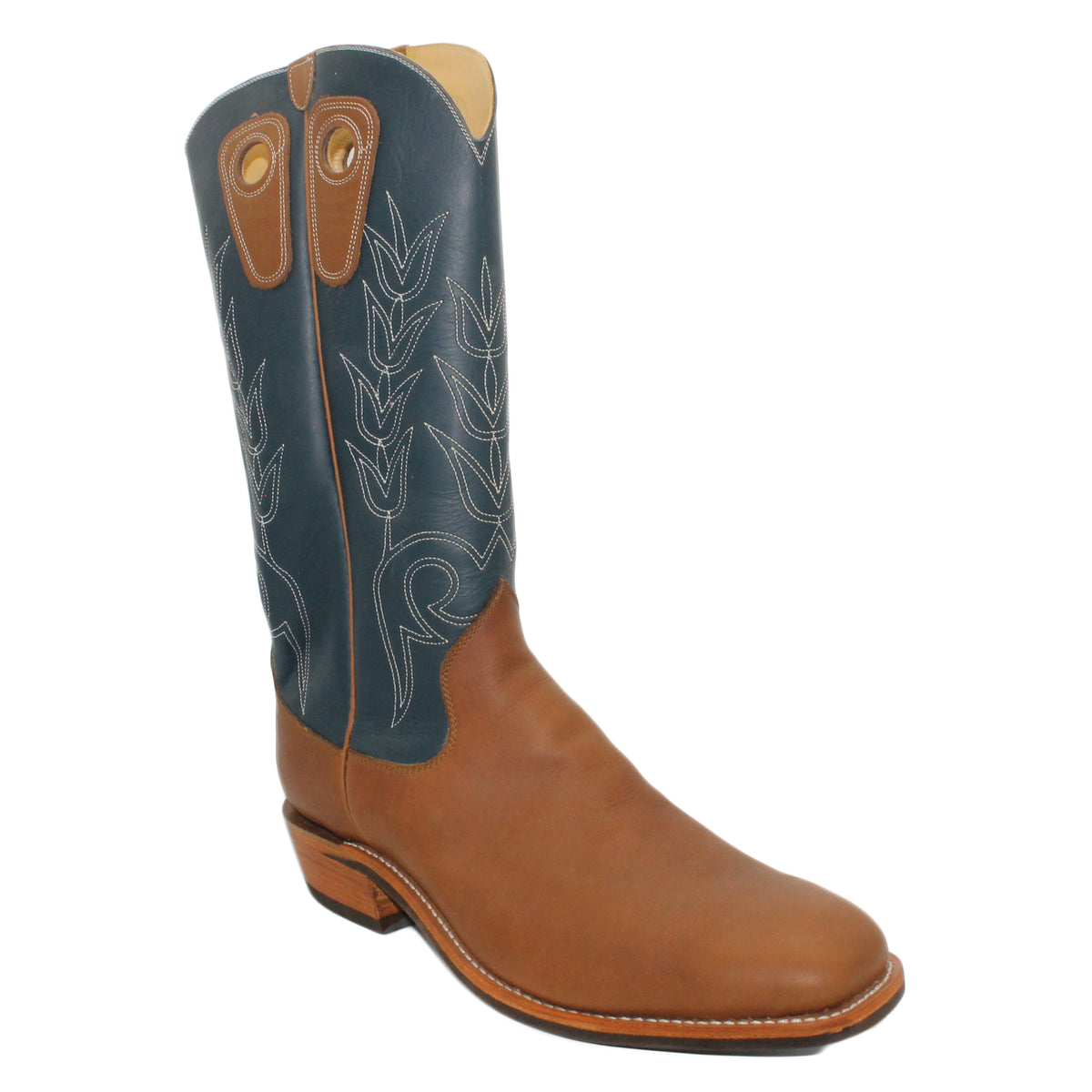 16" Blue Uppers w/ Tulip Stitching

Saddle Timberjack Steer Vamp

Wide French Square Toe

Slightly Tapered Heel