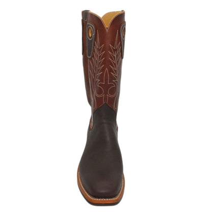 14" Brown Upper w/ Beck Classic Stitching

Brown Timberjack Steer Vamp

Wide French Square Toe

Slightly Tapered Heel