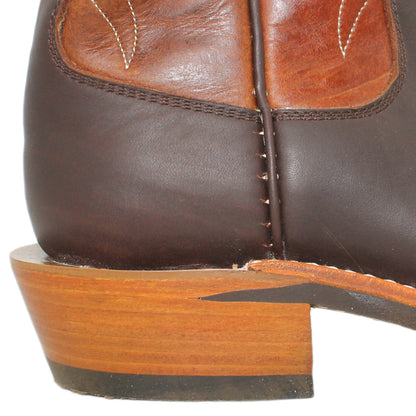 14" Brown Upper w/ Beck Classic Stitching

Brown Timberjack Steer Vamp

Wide French Square Toe

Slightly Tapered Heel