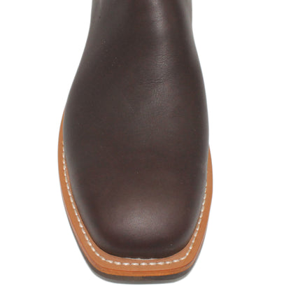 14" Brown Upper w/ Beck Classic Stitching

Brown Timberjack Steer Vamp

Wide French Square Toe

Slightly Tapered Heel