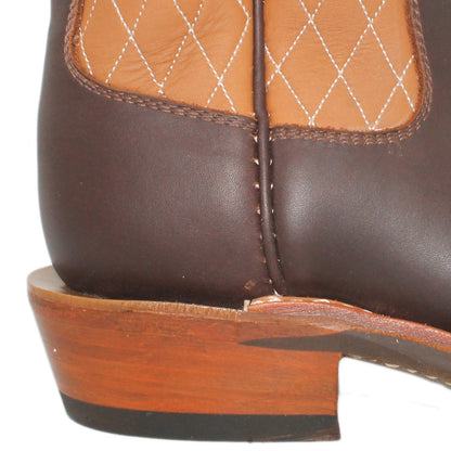 14" Brown Upper w/ Diamond Stitching

Brown Timberjack Steer Vamp

Wide French Square Toe

Slightly Tapered Heel