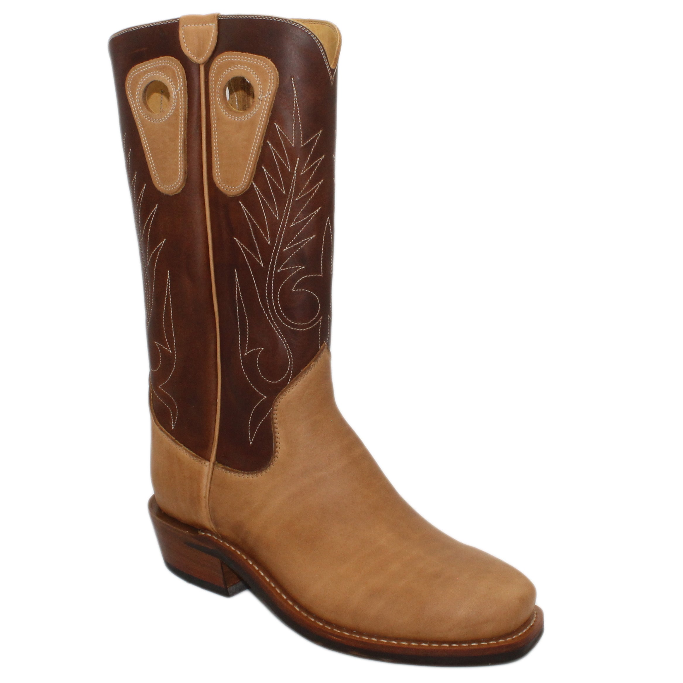 14" Brown Upper w/ Beck Classic Stitching

Buckskin Steer Vamp

Regular Forties Square Toe

Slightly Tapered Heel