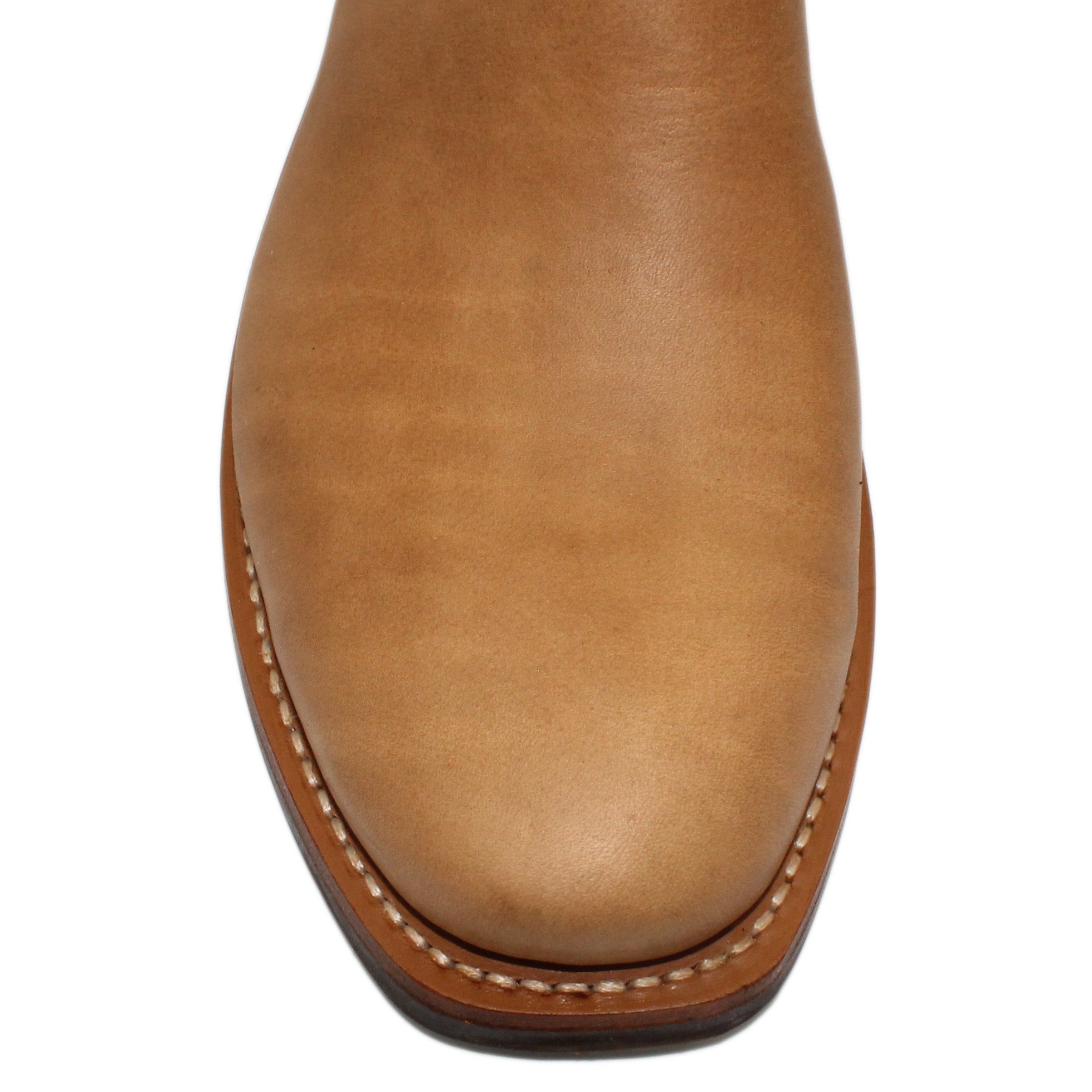 14" Brown Upper w/ Beck Classic Stitching

Buckskin Steer Vamp

Regular Forties Square Toe

Slightly Tapered Heel