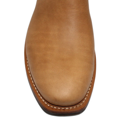 14" Brown Upper w/ Beck Classic Stitching

Buckskin Steer Vamp

Regular Forties Square Toe

Slightly Tapered Heel